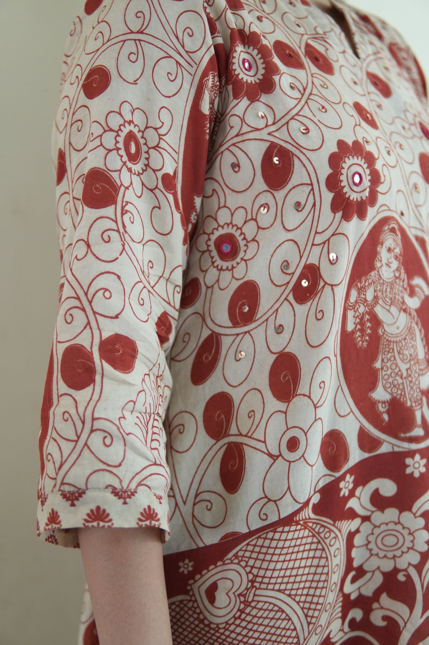 OCHRE AND IVORY KALAMKARI A-LINE KURTA AND PANTS