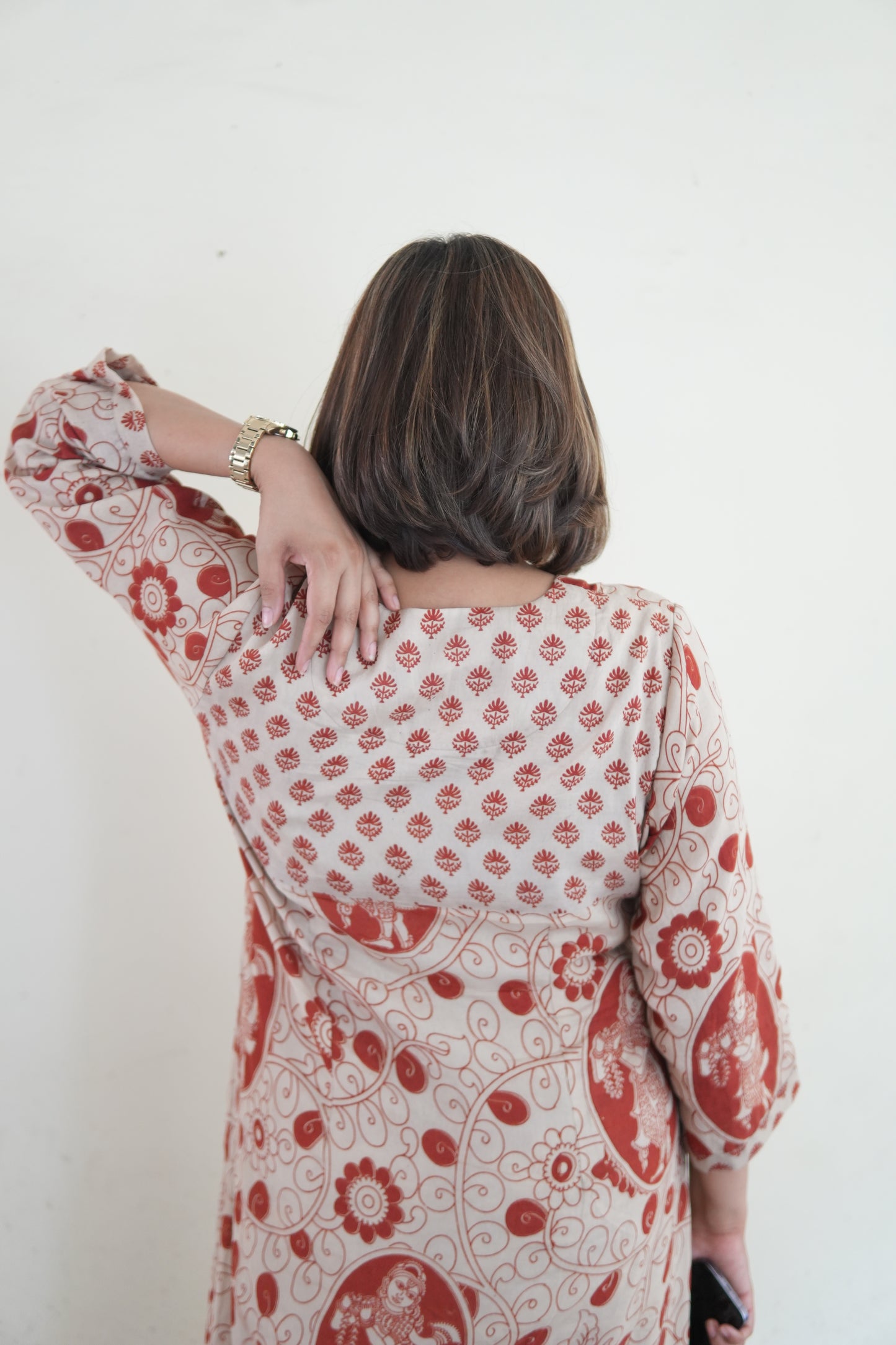 OCHRE AND IVORY KALAMKARI A-LINE KURTA AND PANTS
