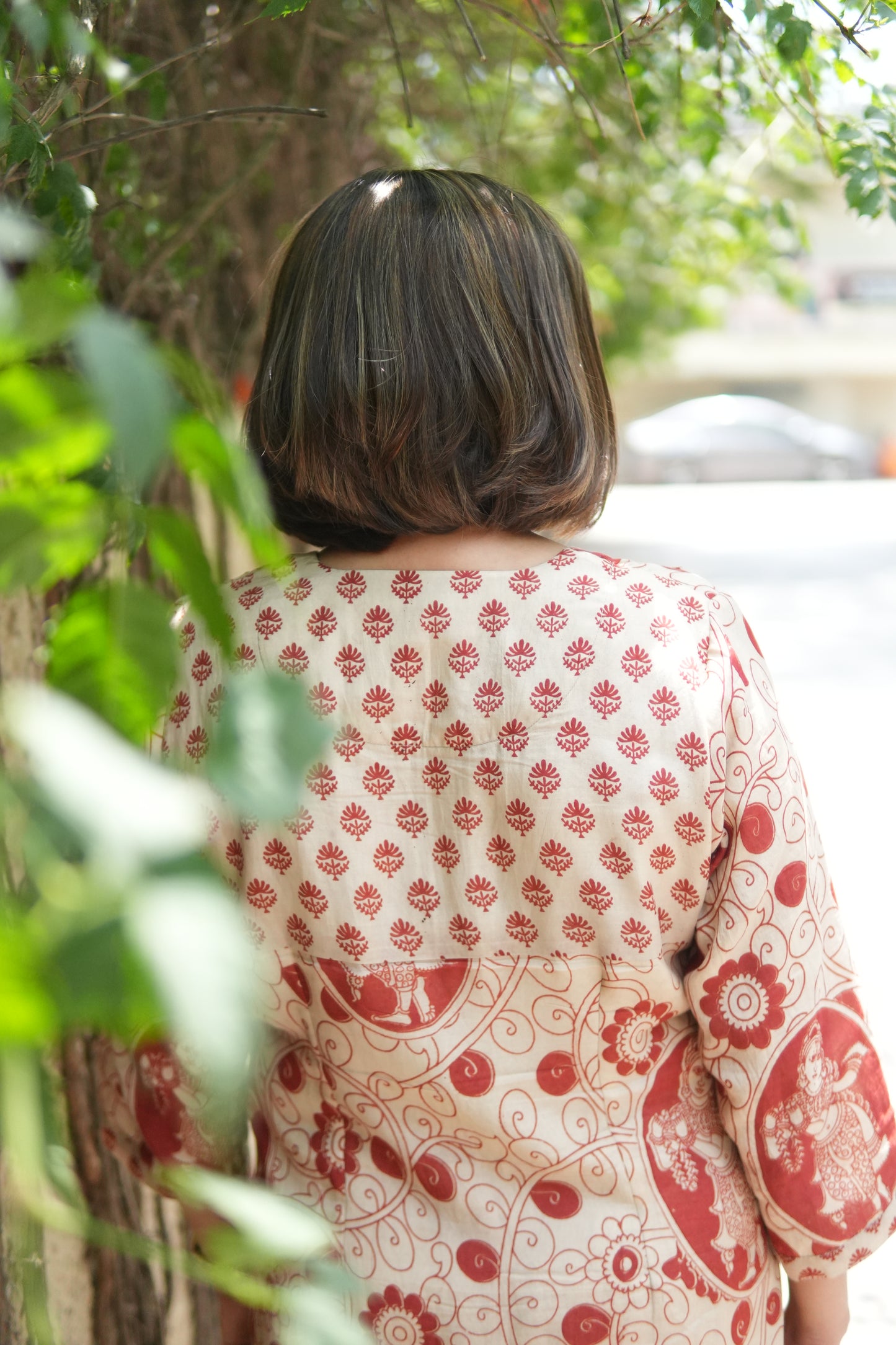 OCHRE AND IVORY KALAMKARI A-LINE KURTA AND PANTS