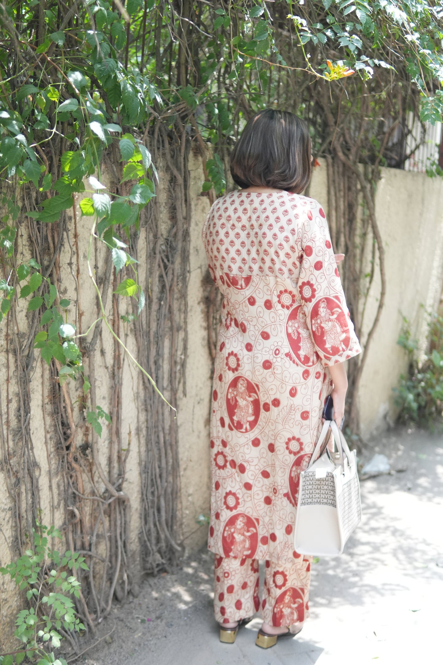 OCHRE AND IVORY KALAMKARI A-LINE KURTA AND PANTS