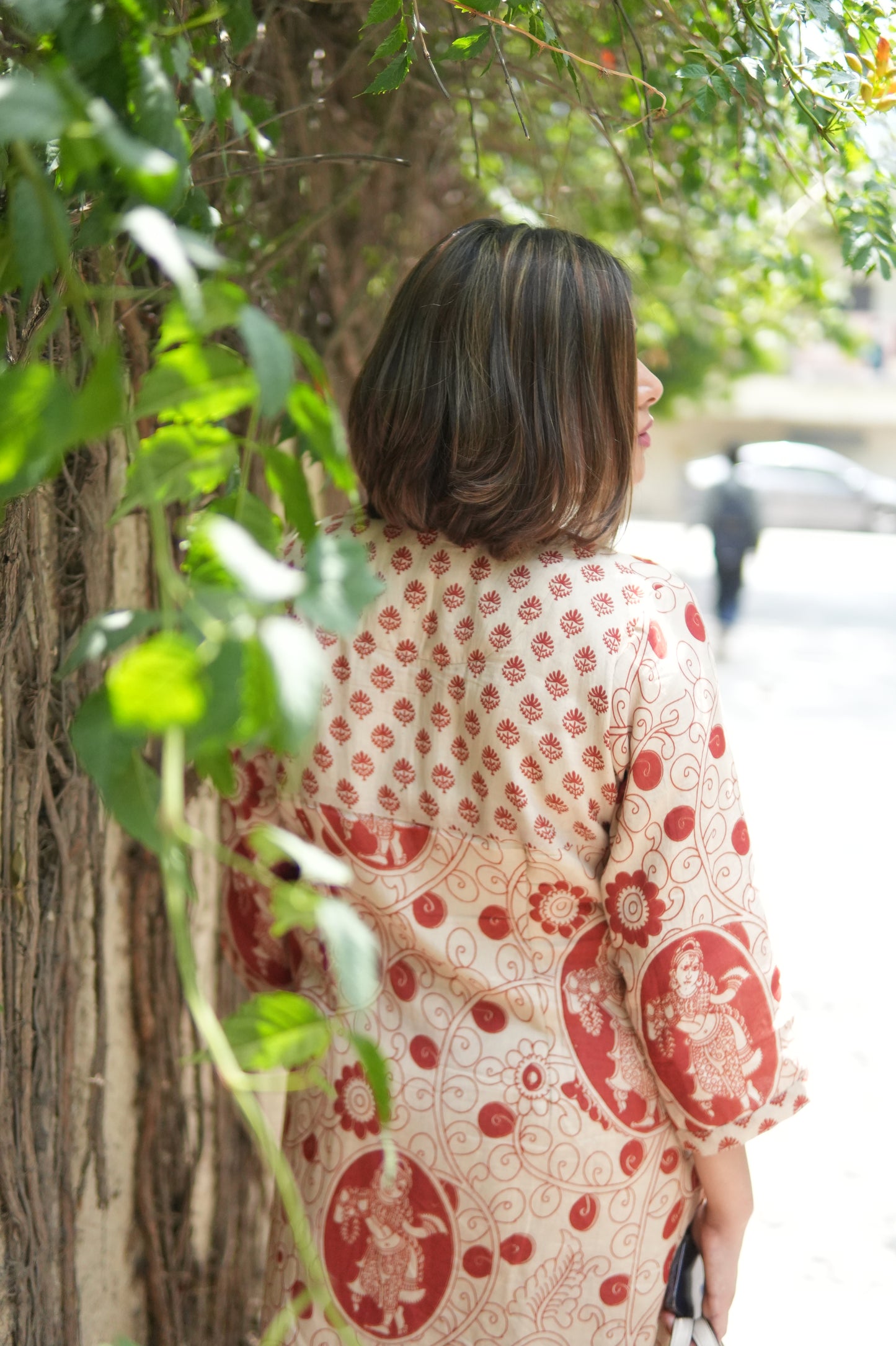 OCHRE AND IVORY KALAMKARI A-LINE KURTA AND PANTS
