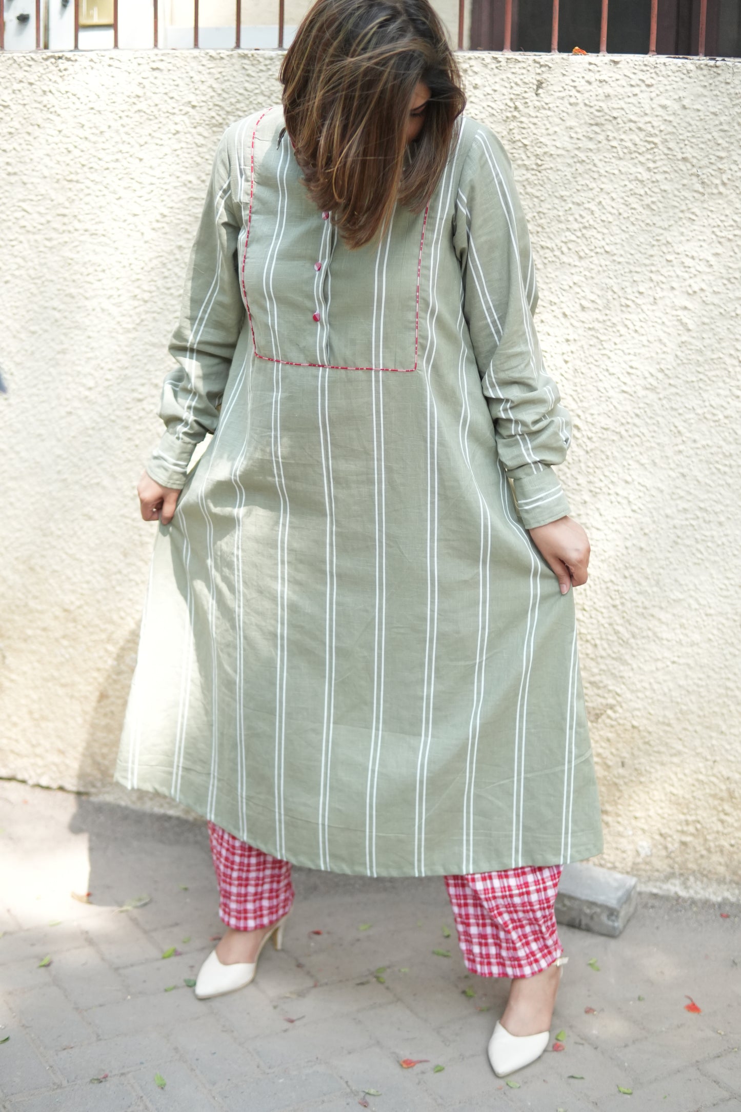 LEHAR LINEN A-LINE CLOSED GHERA LONG KURTA WITH PANTS