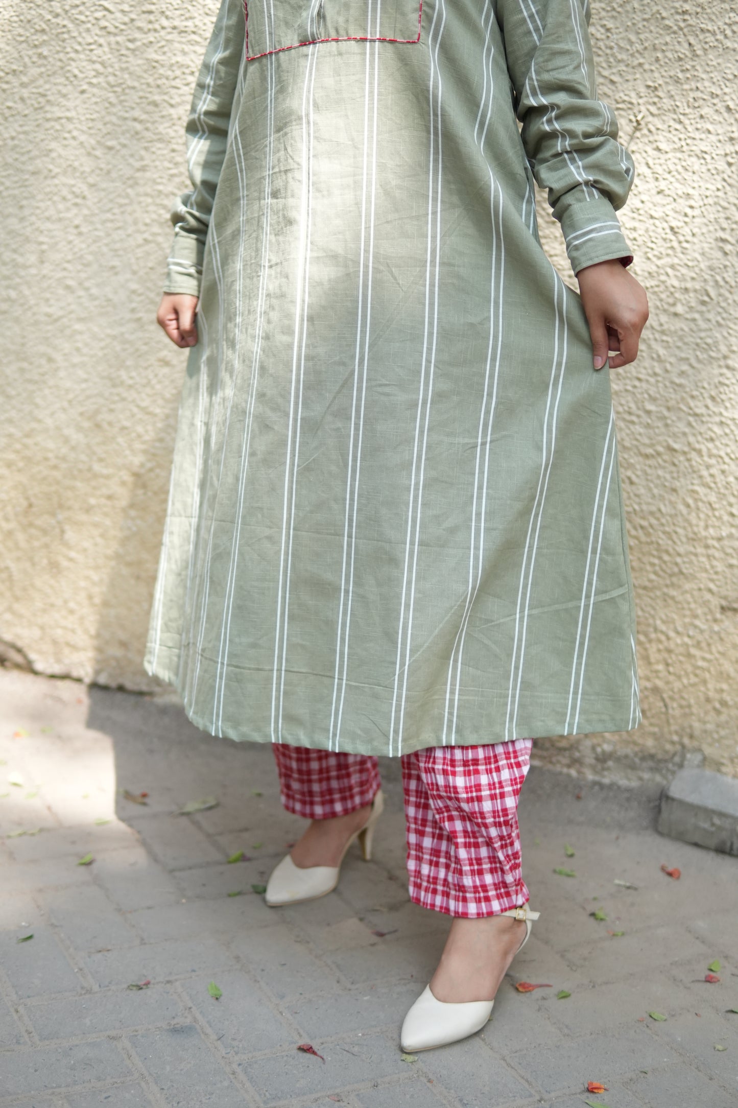 LEHAR LINEN A-LINE CLOSED GHERA LONG KURTA WITH PANTS
