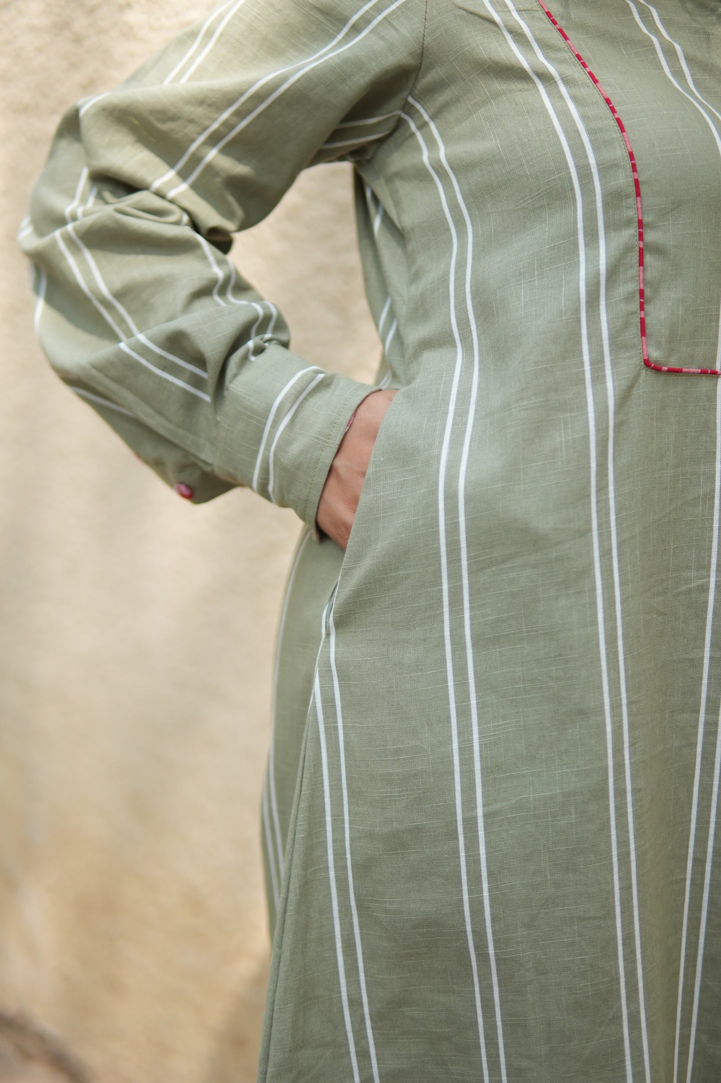 LEHAR LINEN A-LINE CLOSED GHERA LONG KURTA WITH PANTS