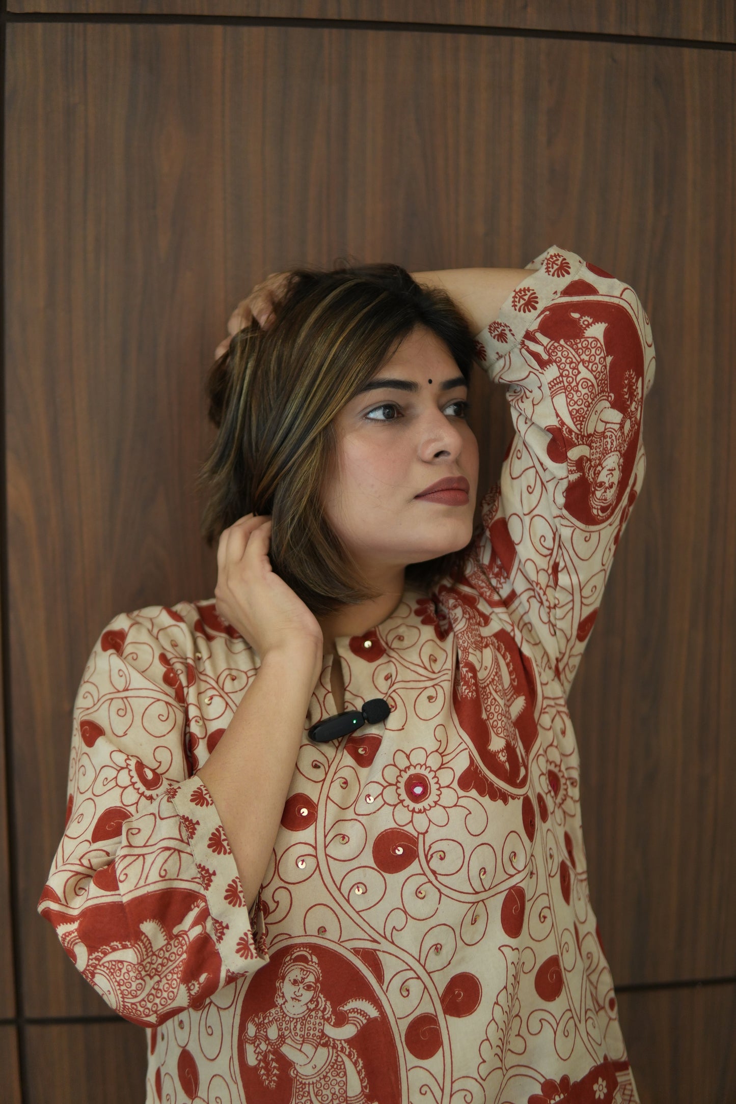 OCHRE AND IVORY KALAMKARI A-LINE KURTA AND PANTS