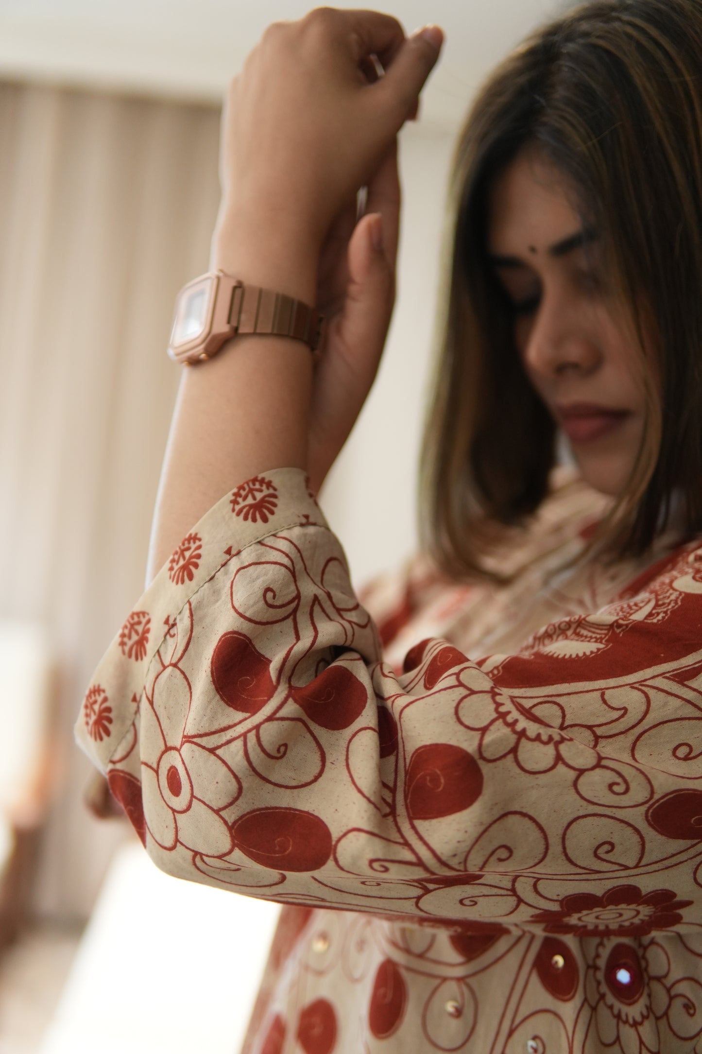 OCHRE AND IVORY KALAMKARI A-LINE KURTA AND PANTS