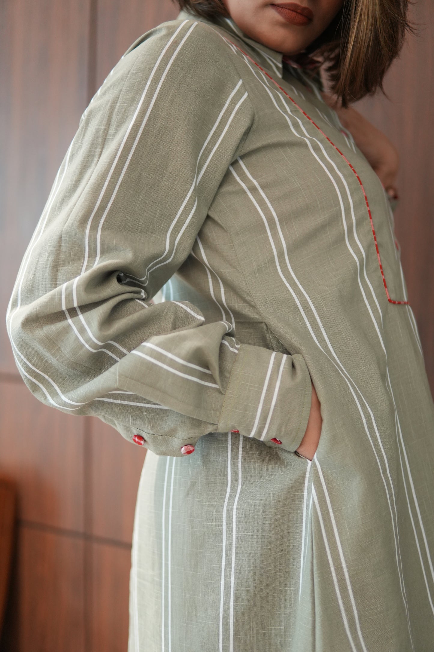 LEHAR LINEN A-LINE CLOSED GHERA LONG KURTA WITH PANTS