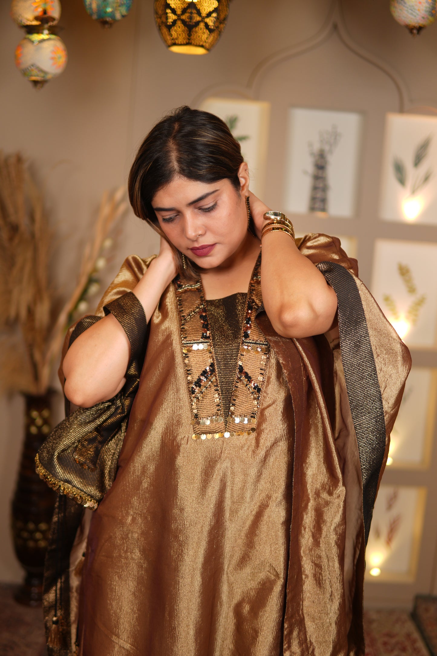 SUNEHRI CRUSHED TISSUE LONG KAFTAN