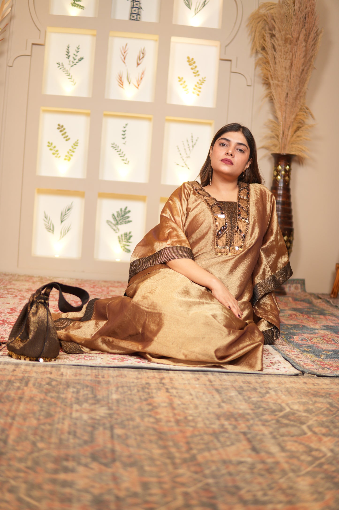 SUNEHRI CRUSHED TISSUE LONG KAFTAN