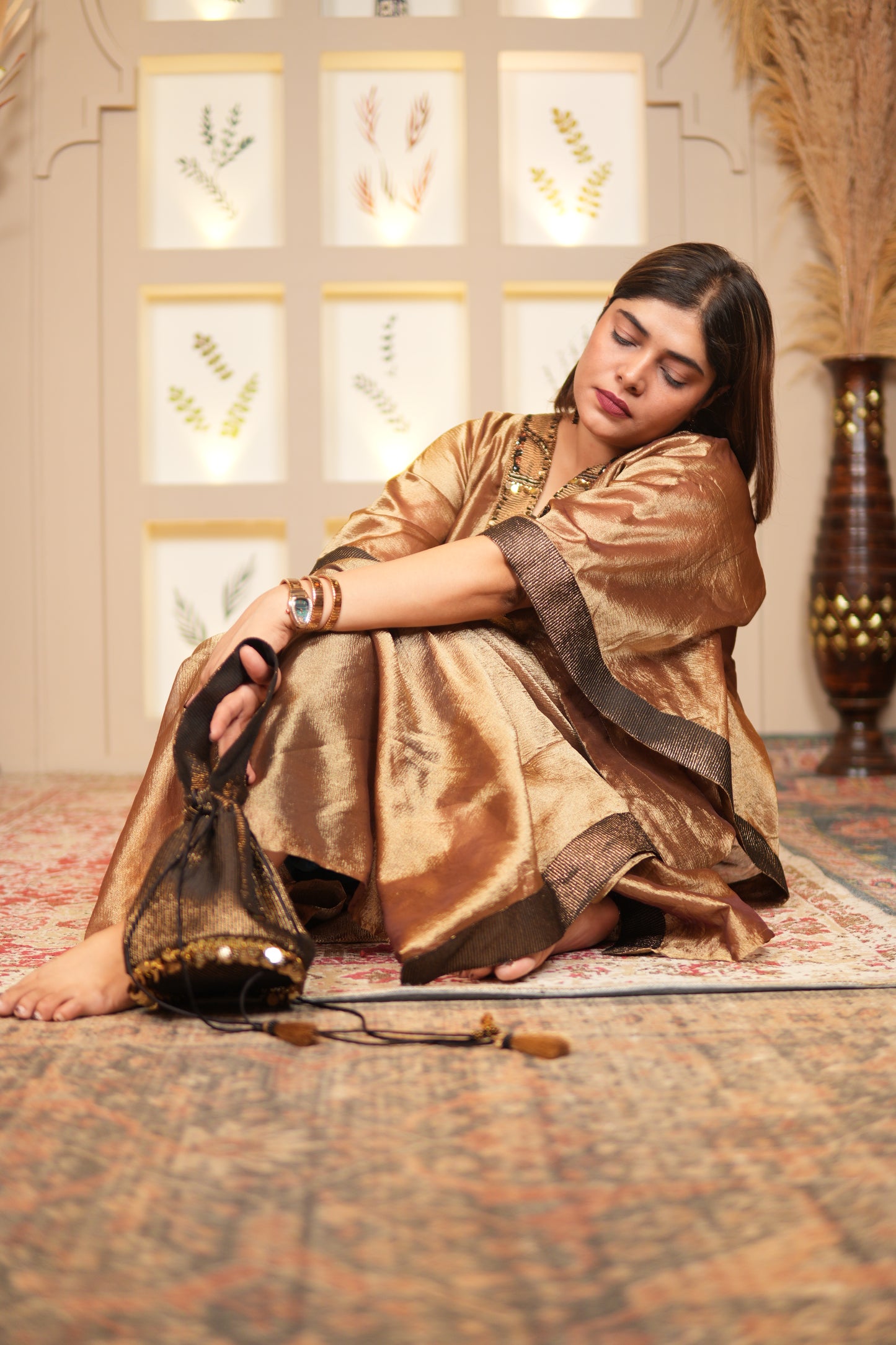 SUNEHRI CRUSHED TISSUE LONG KAFTAN