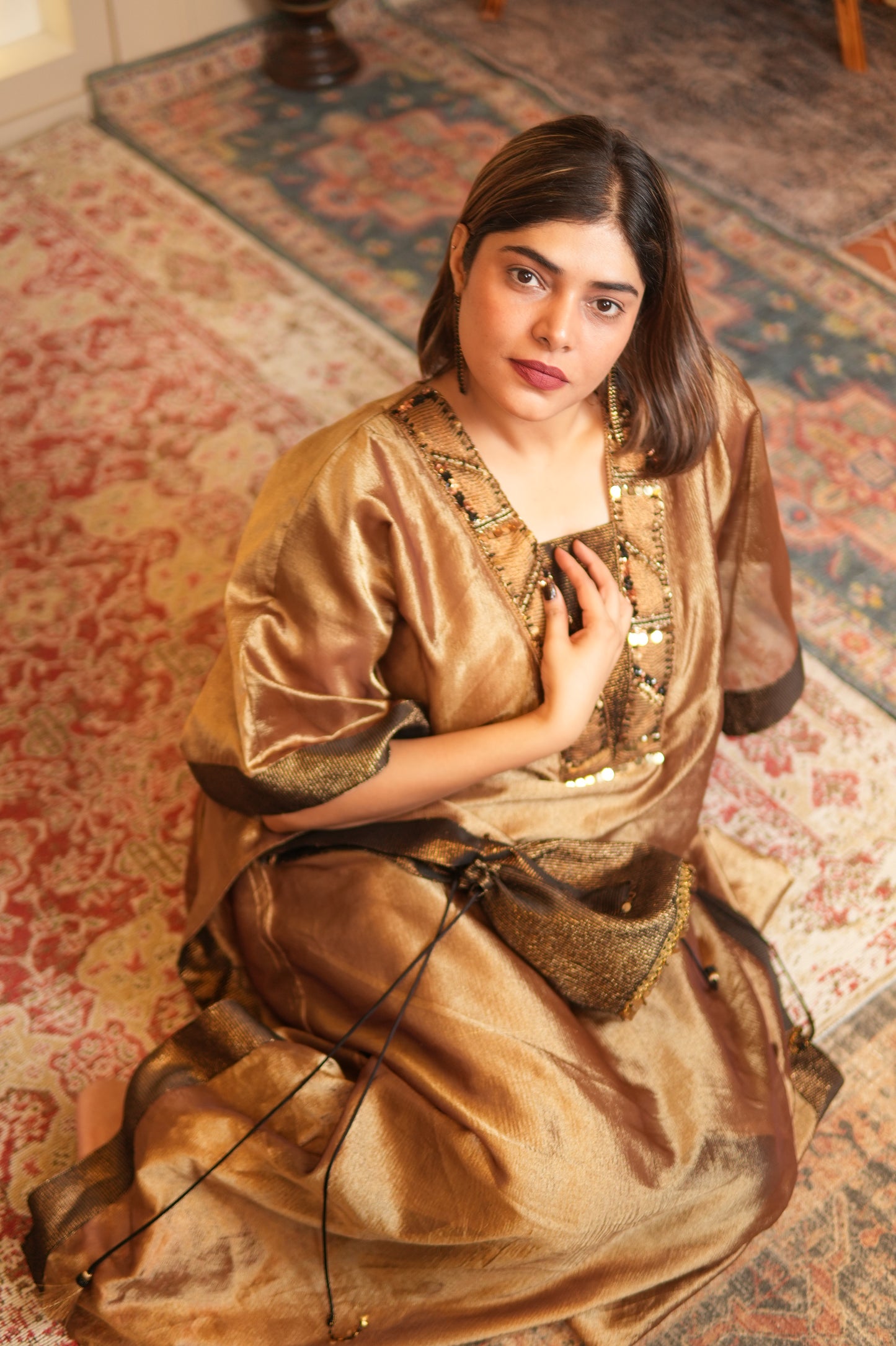 SUNEHRI CRUSHED TISSUE LONG KAFTAN