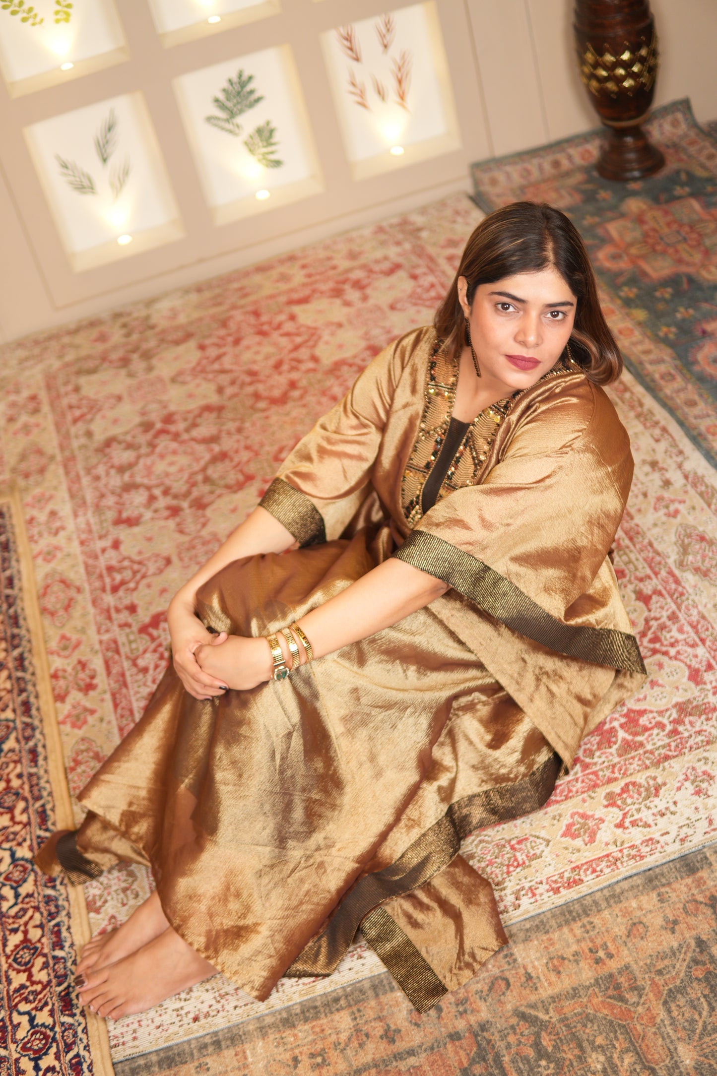 SUNEHRI CRUSHED TISSUE LONG KAFTAN