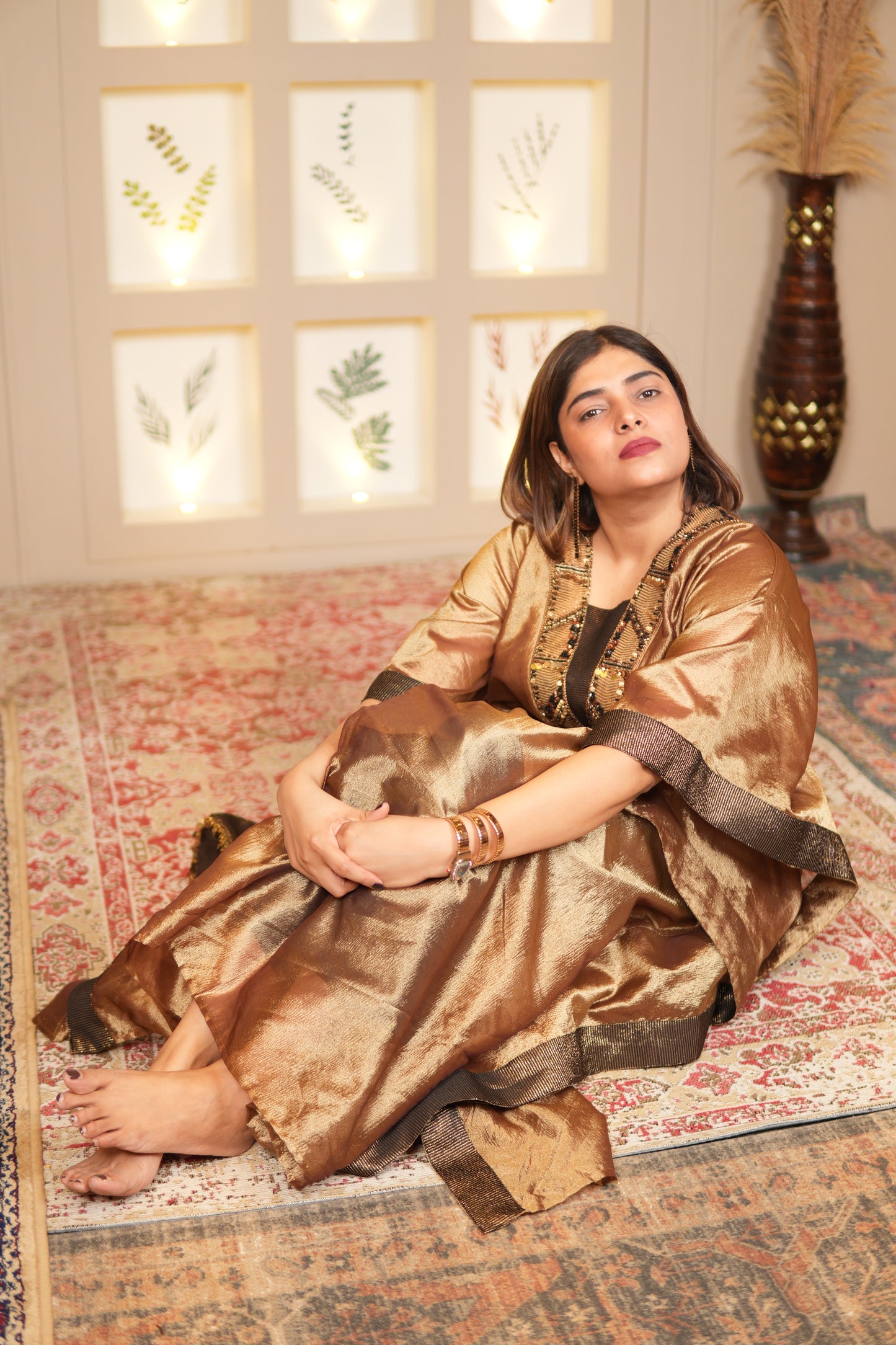 SUNEHRI CRUSHED TISSUE LONG KAFTAN