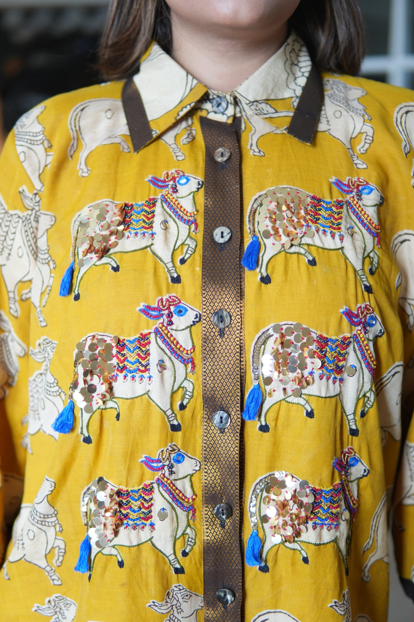 NANDI KALAMKARI COLLARED SHIRT AND PANTS WITH HAND EMBROIDERY