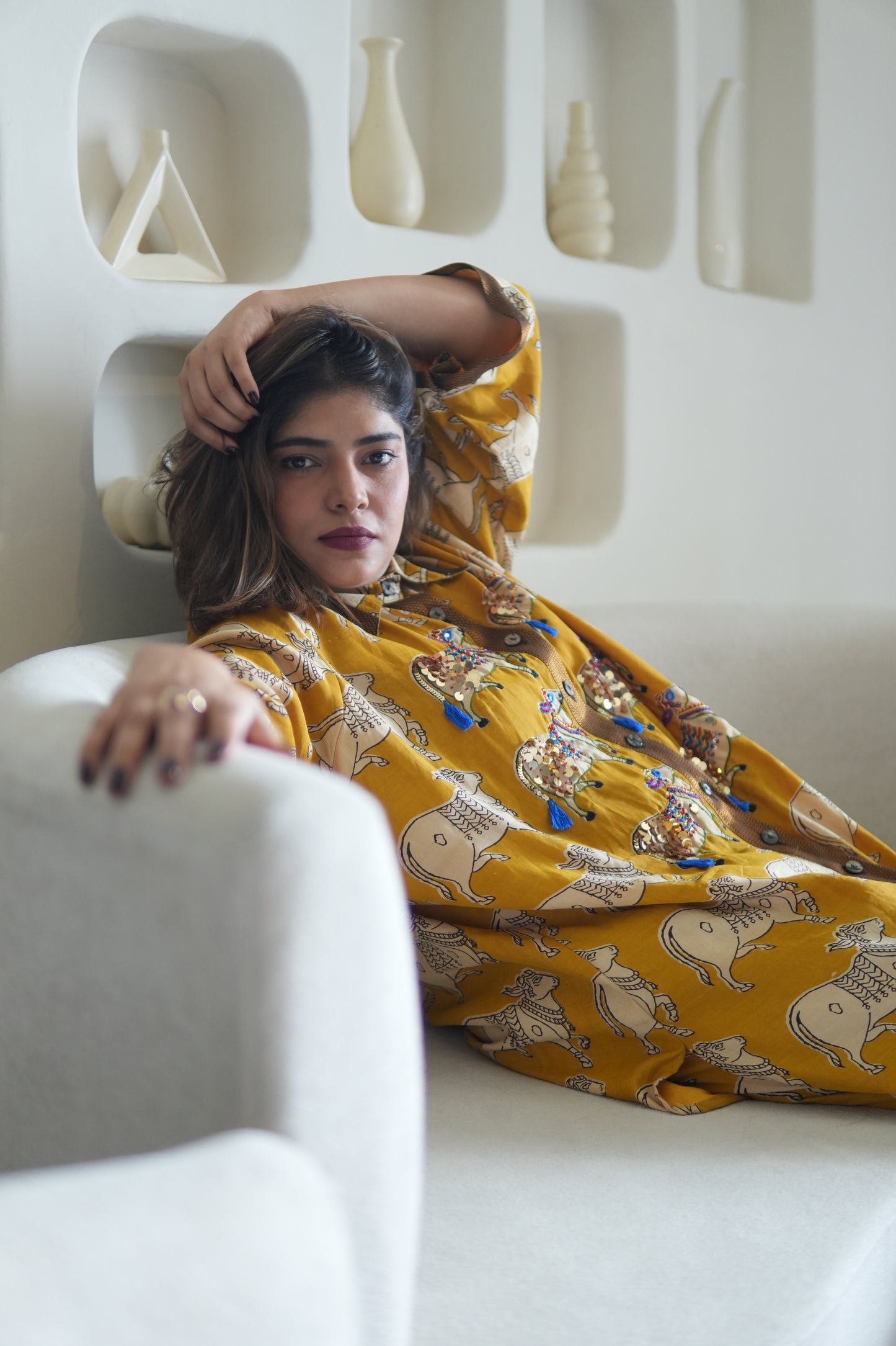 NANDI KALAMKARI COLLARED SHIRT AND PANTS WITH HAND EMBROIDERY