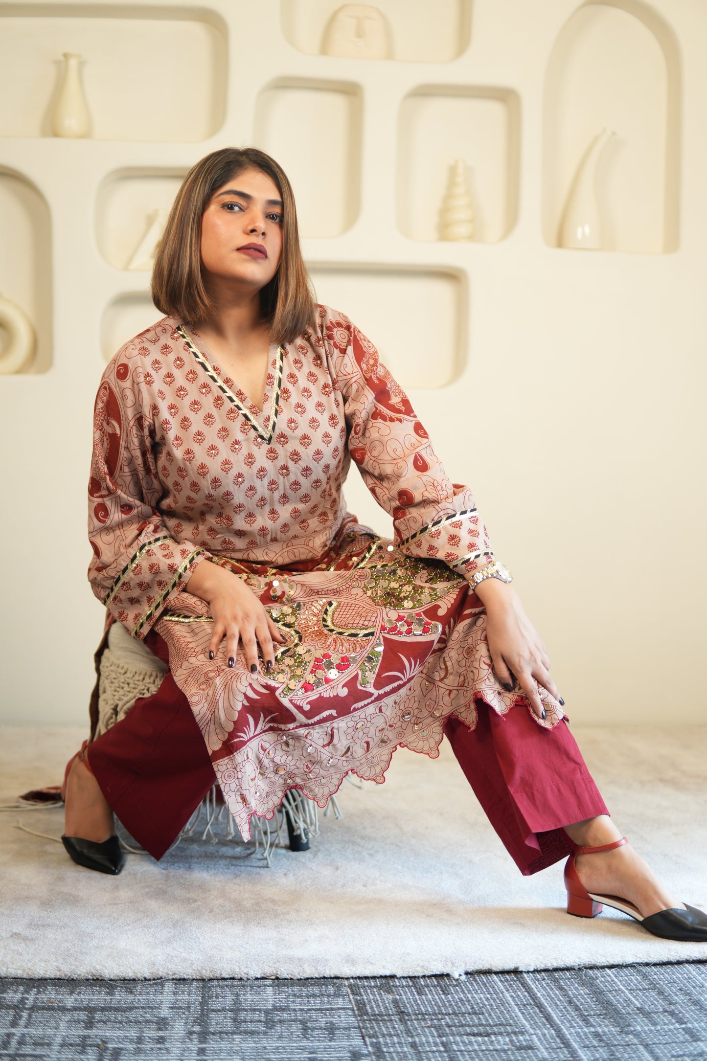 GULKAND NAYIKA KALAMKARI EMBROIDERED KURTA SET