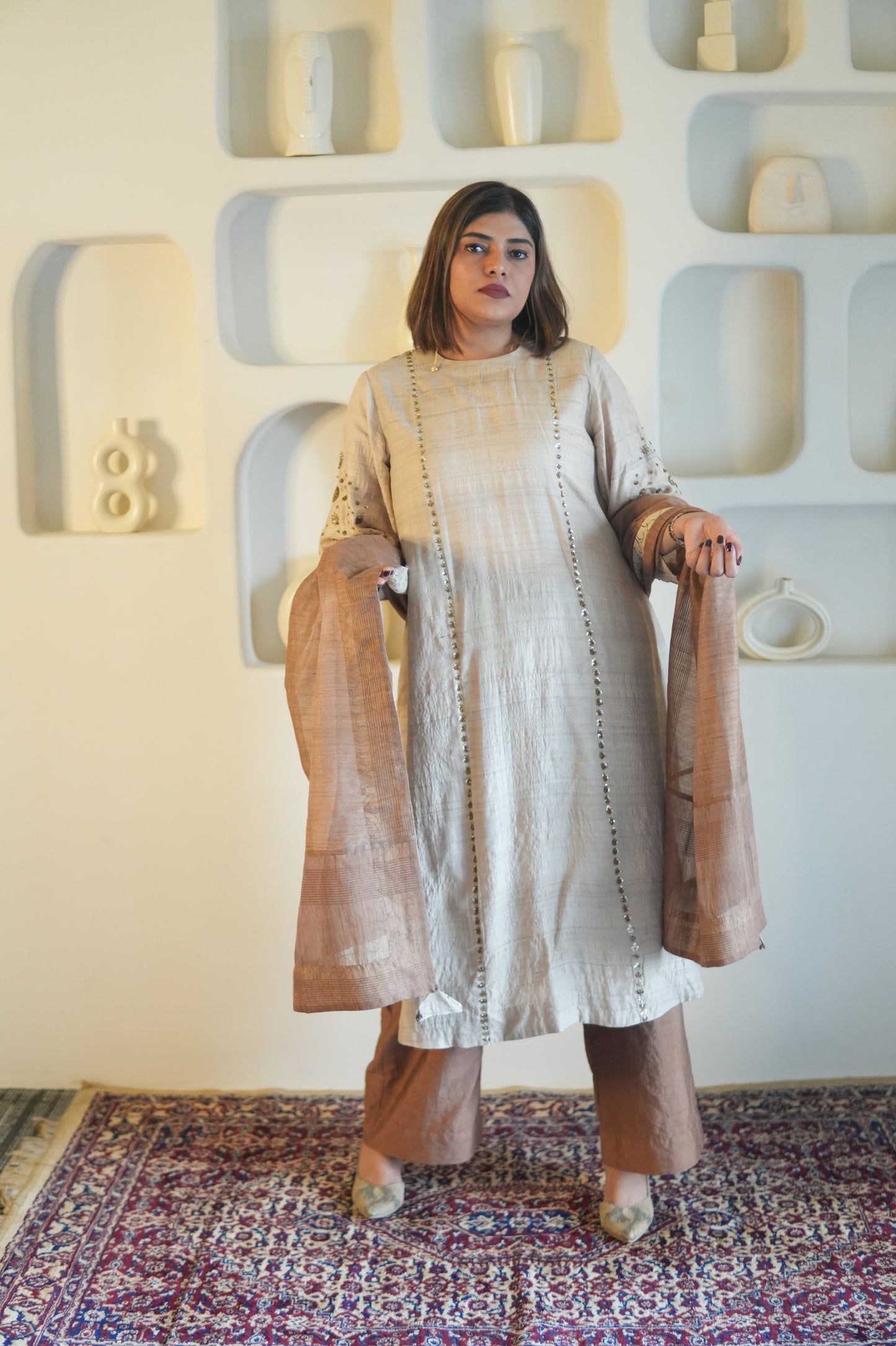 KHAAS GUL RAW SILK TUNIC AND PANTS WITH DUPATTA