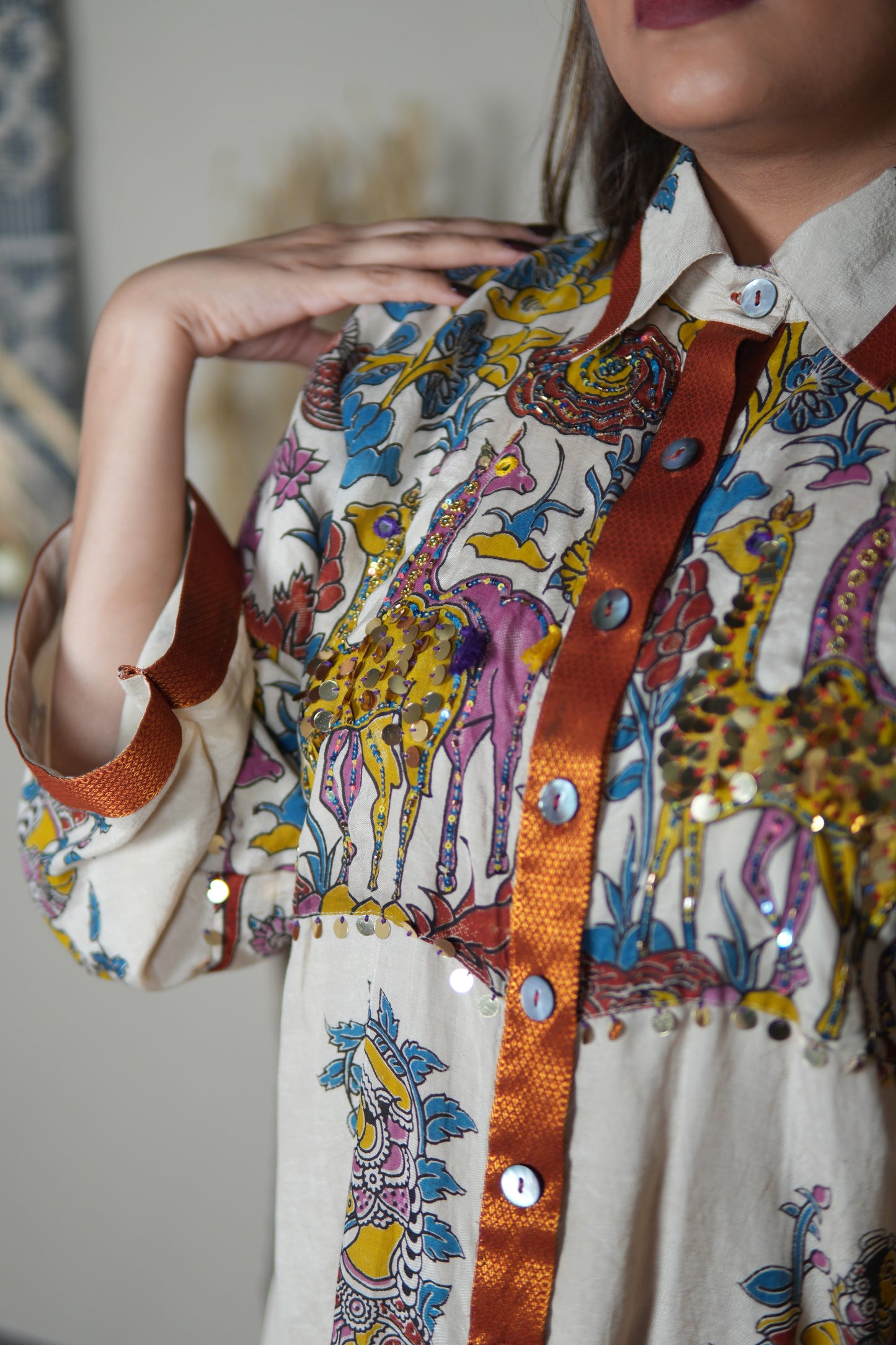 NAYANTARA IVORY KALAMKARI SHIRT AND PANTS SET