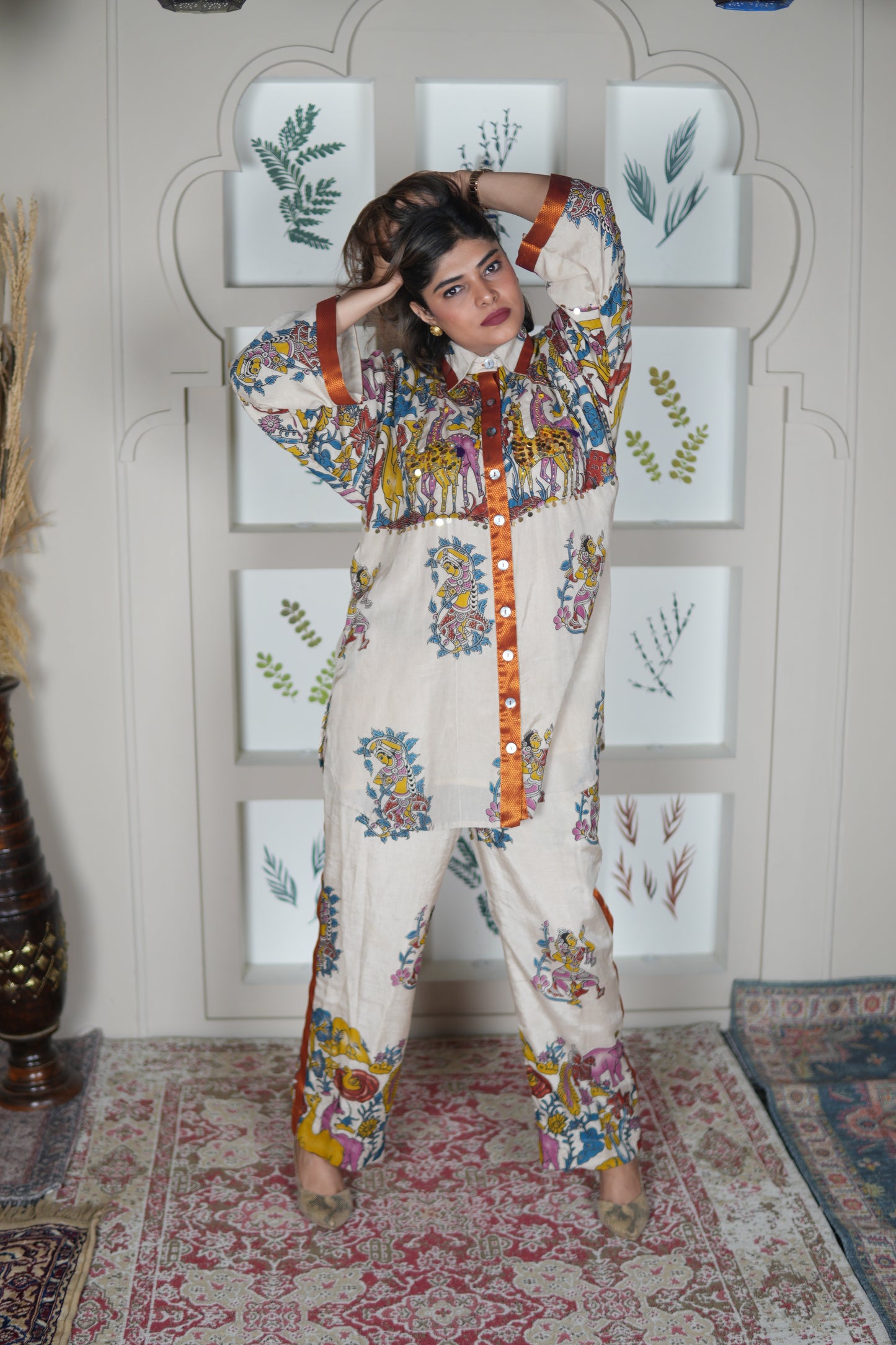 NAYANTARA IVORY KALAMKARI SHIRT AND PANTS SET