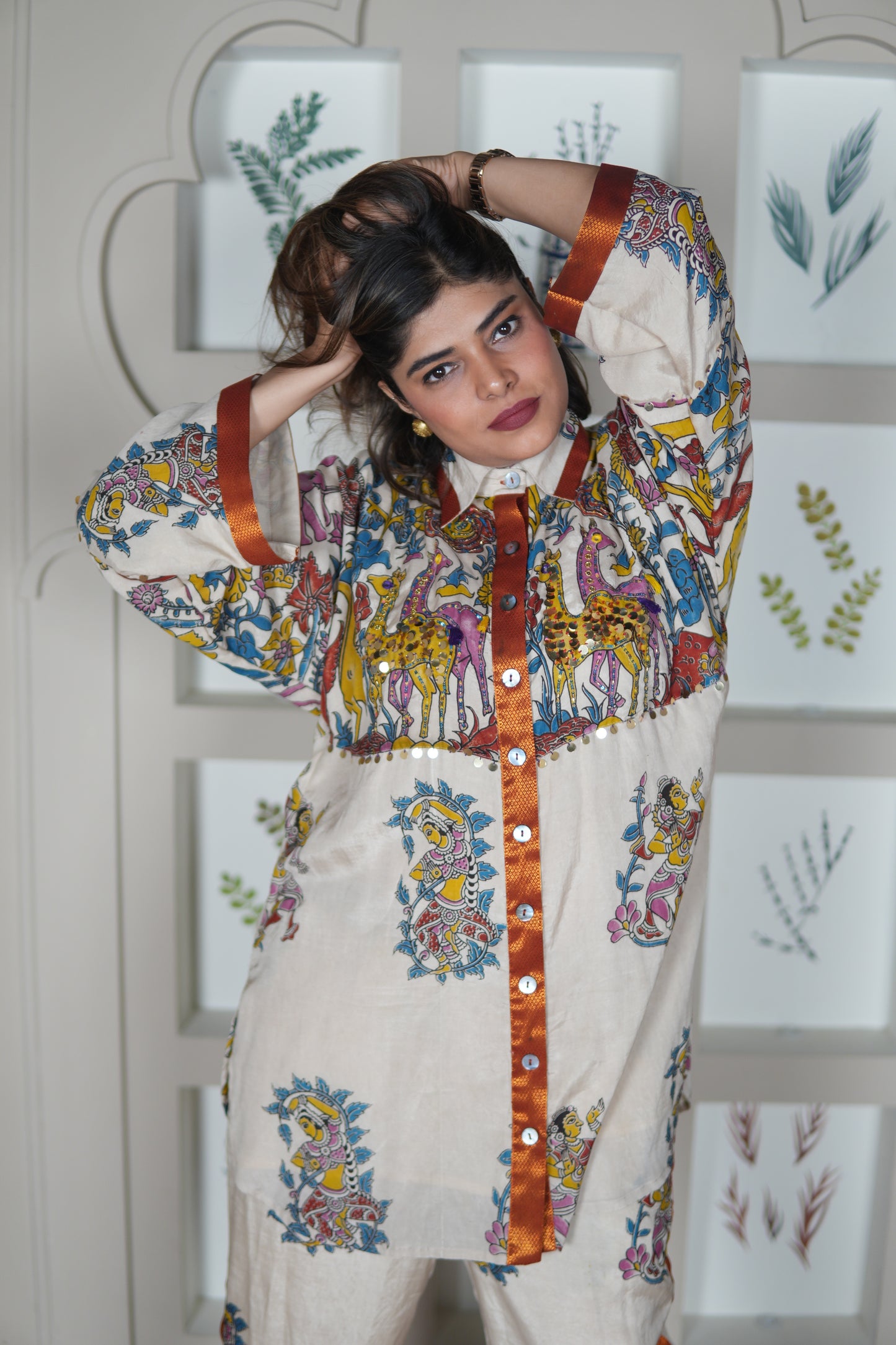 NAYANTARA IVORY KALAMKARI SHIRT AND PANTS SET