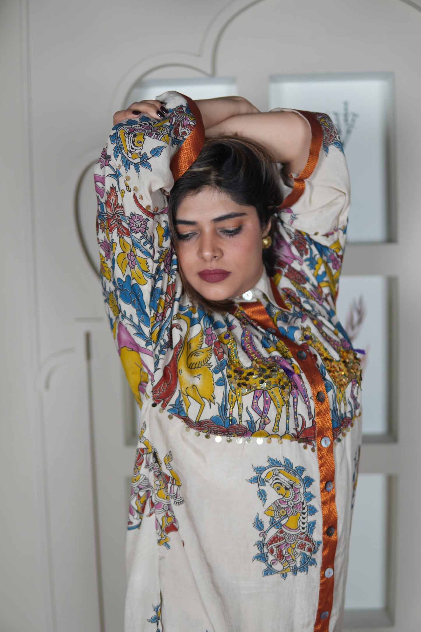 NAYANTARA IVORY KALAMKARI SHIRT AND PANTS SET