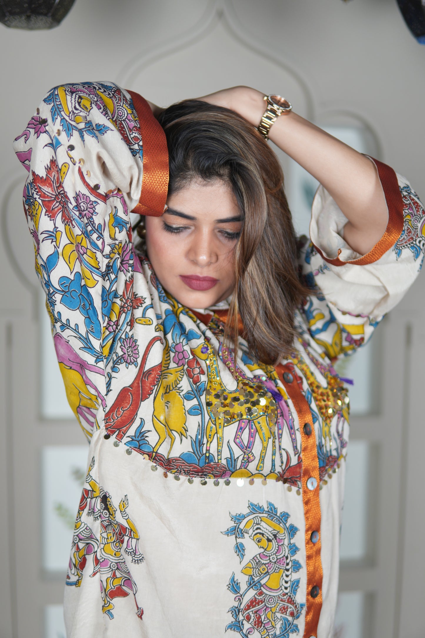 NAYANTARA IVORY KALAMKARI SHIRT AND PANTS SET