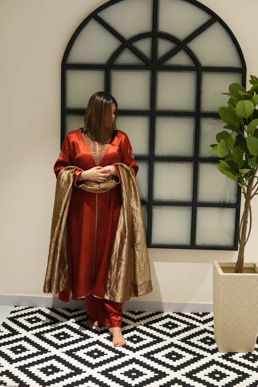 NOOR-E-IFRA MAROON MASHRU KURTA SET