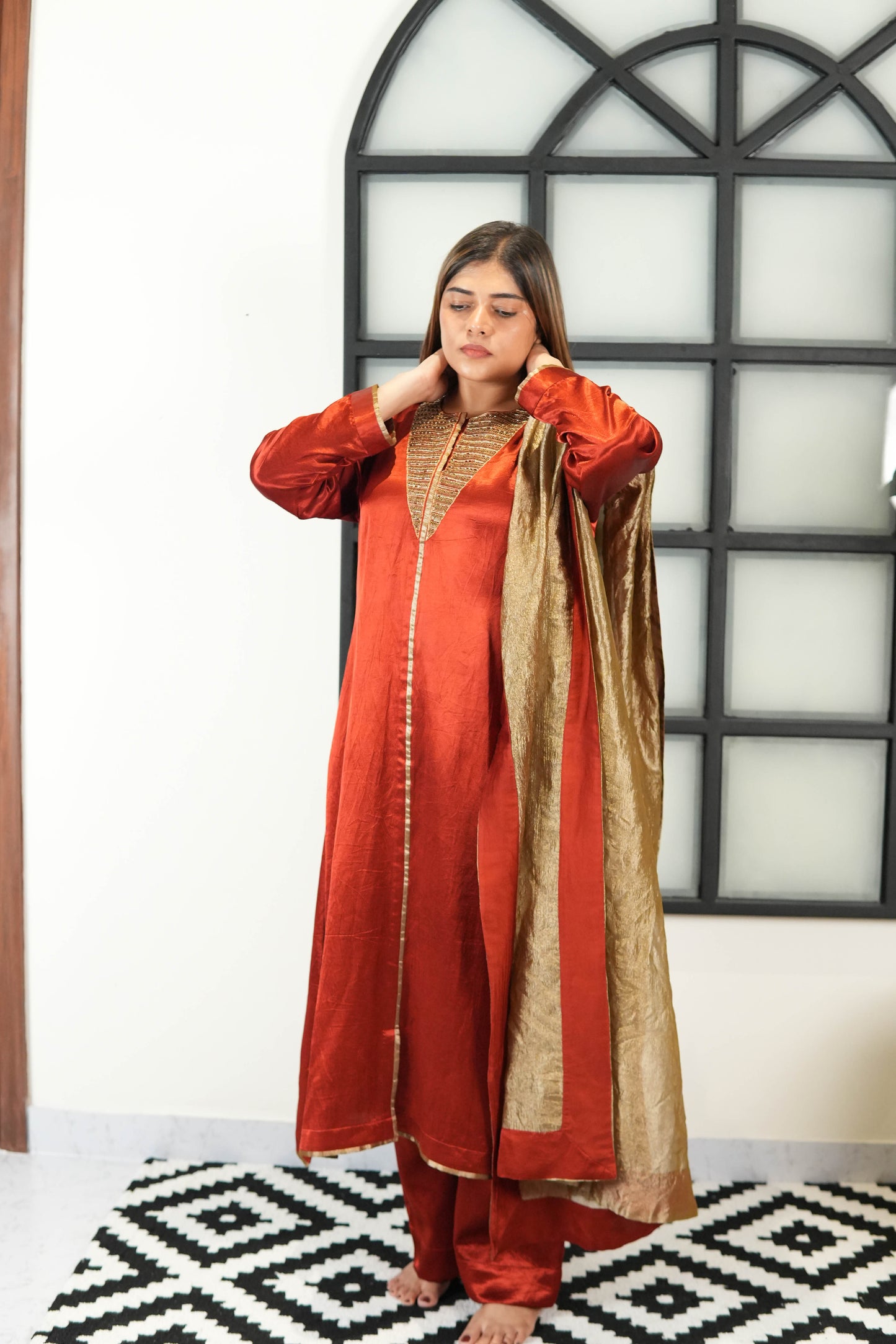 NOOR-E-IFRA MAROON MASHRU KURTA SET