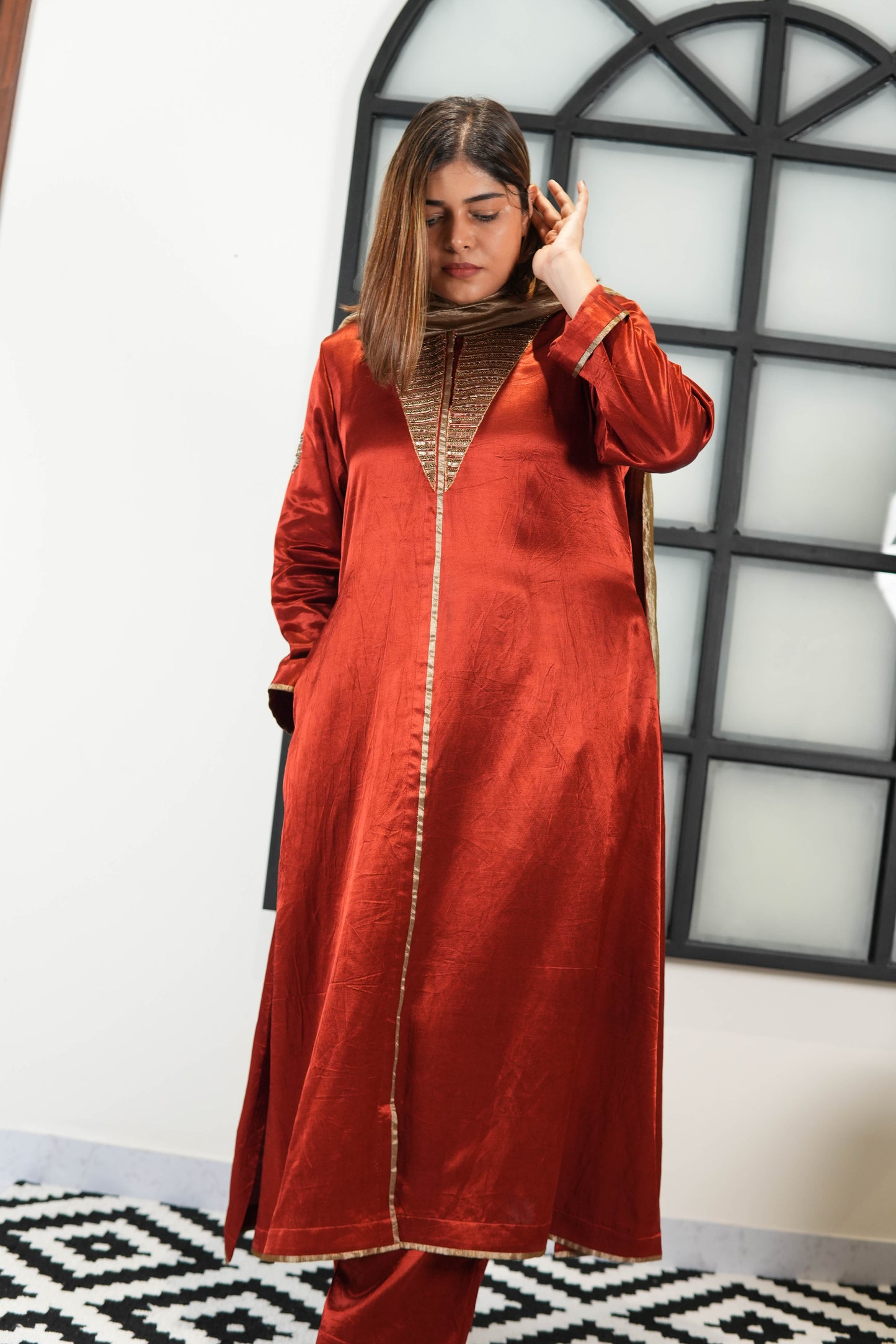 NOOR-E-IFRA MAROON MASHRU KURTA SET