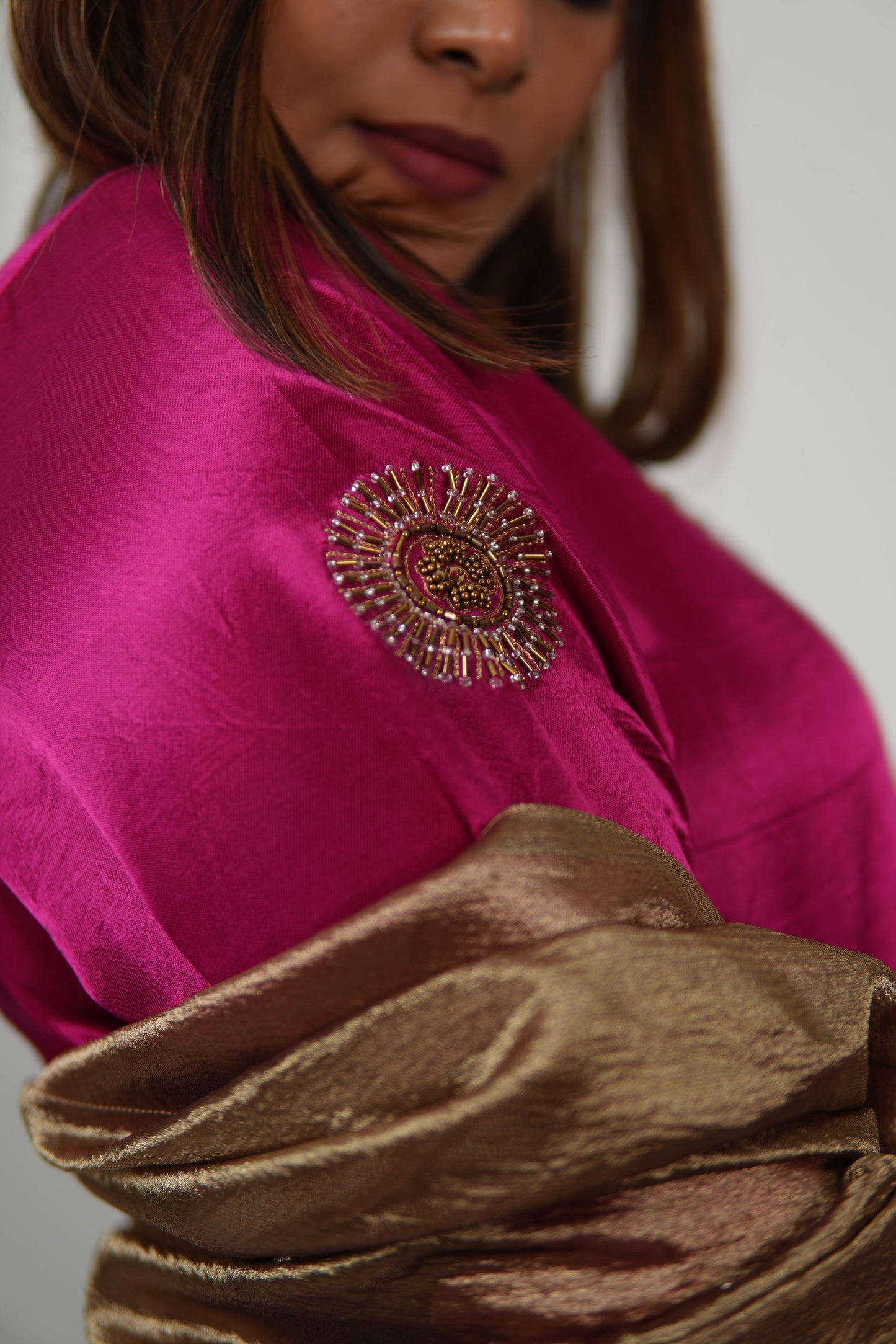 NOOR-E-FIROZA FUSCHIA MASHRU KURTA SET