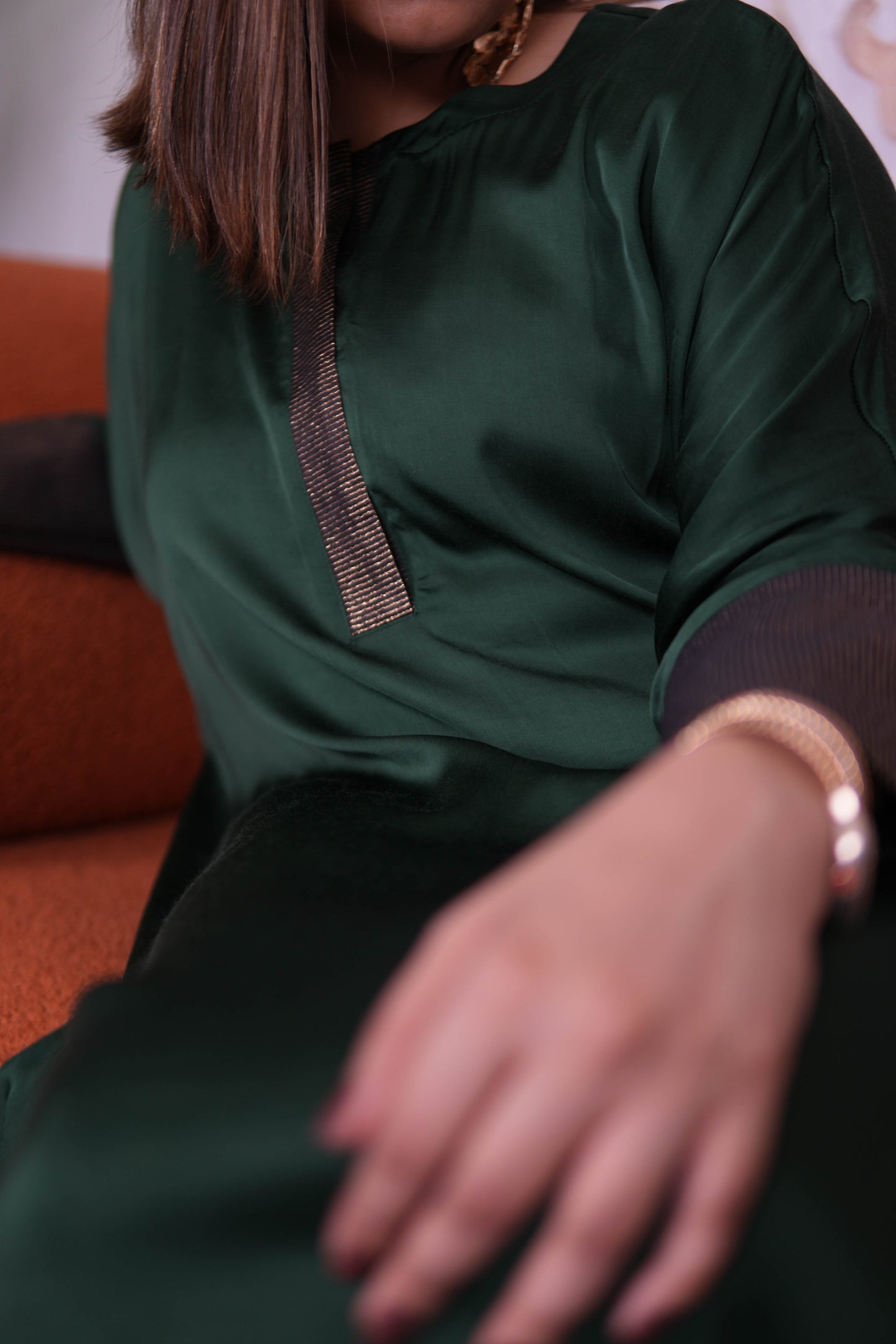 NOOR-E-SABZ EMERALD MODAL SILK KURTA SET WITH BRONZE TISSUE DETAILING