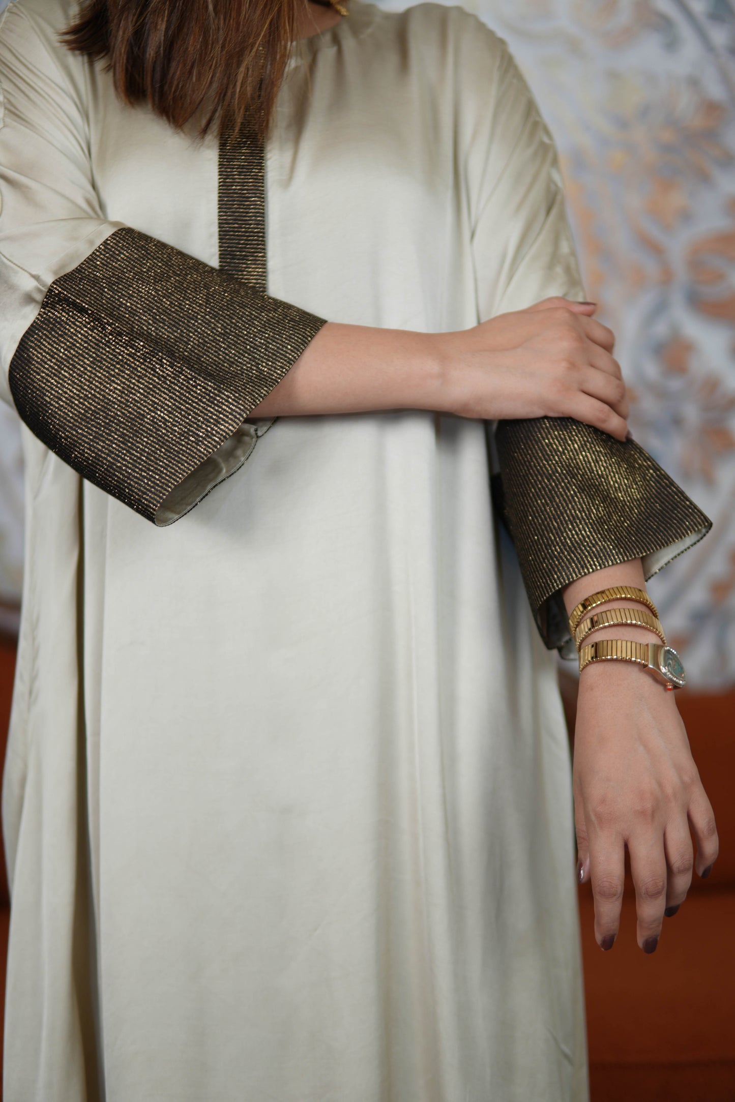 KHWAAB IVORY MODAL SILK KURTA SET WITH BRONZE TISSUE DETAILING