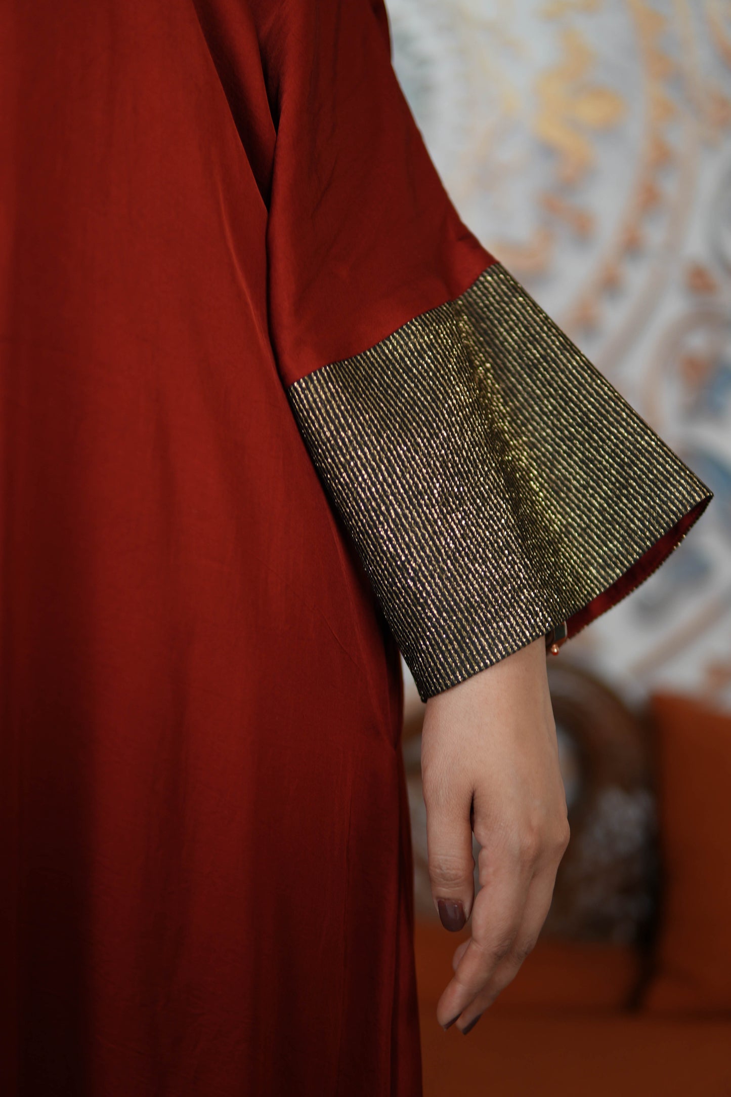 RUBY RUSSET MODAL SILK KURTA SET WITH BRONZE TISSUE DETAILING