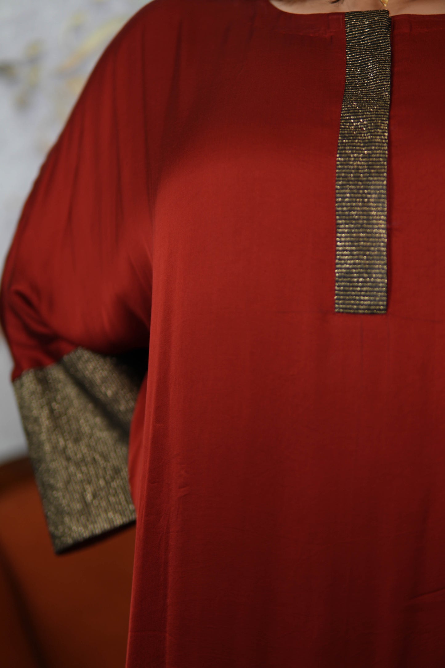 RUBY RUSSET MODAL SILK KURTA SET WITH BRONZE TISSUE DETAILING