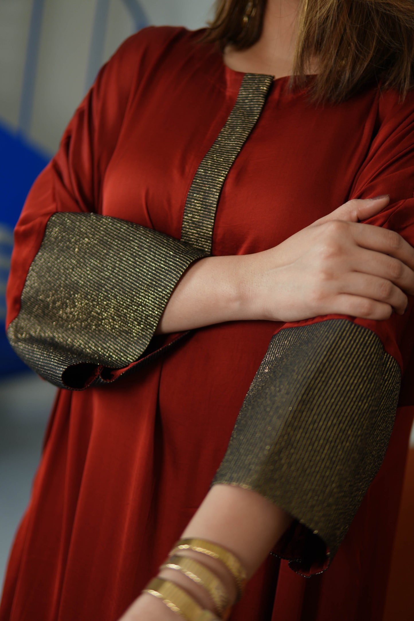 RUBY RUSSET MODAL SILK KURTA SET WITH BRONZE TISSUE DETAILING