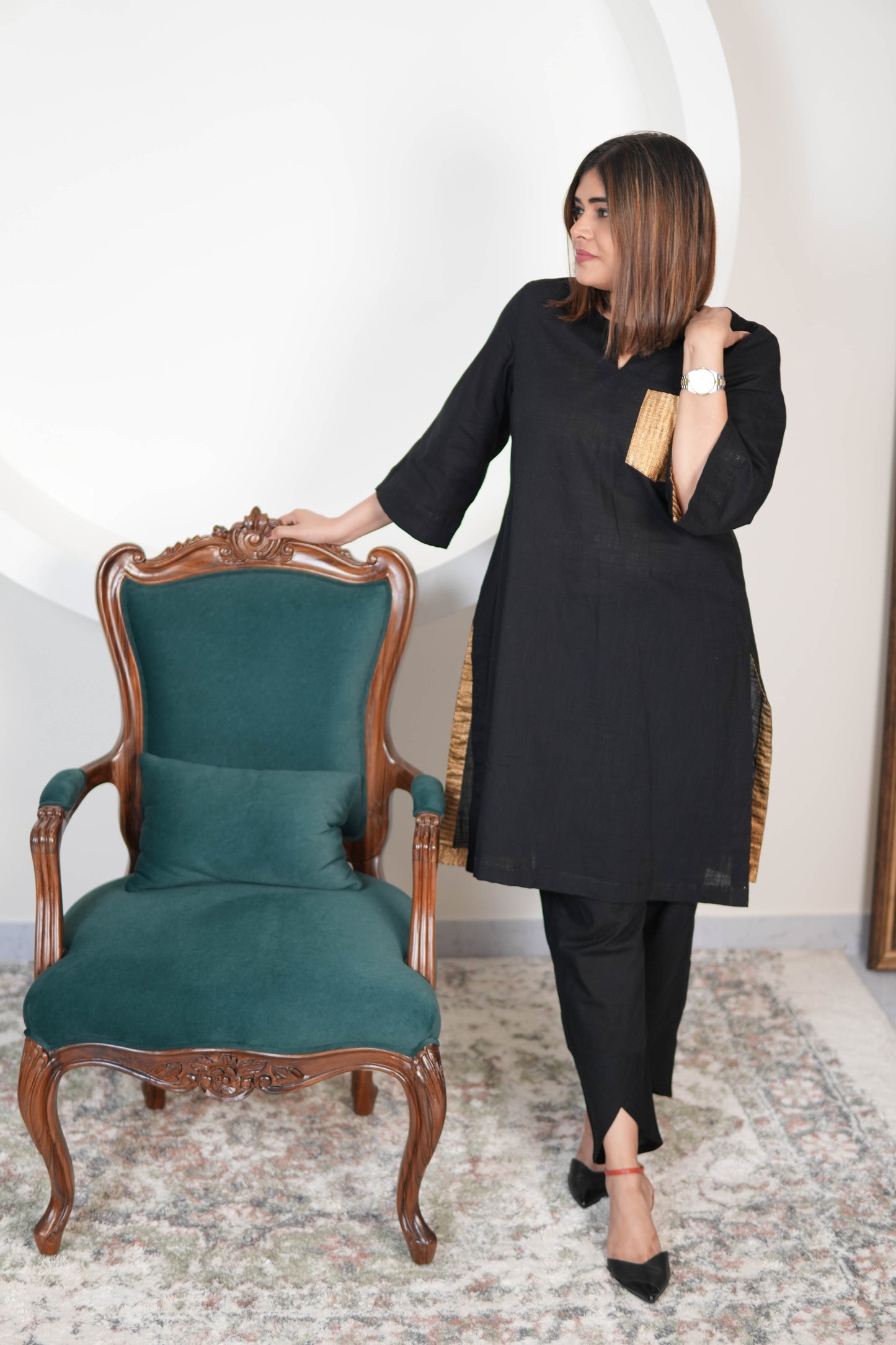 RAATKALI SLUB COTTON SHORT KURTA WITH PANTS
