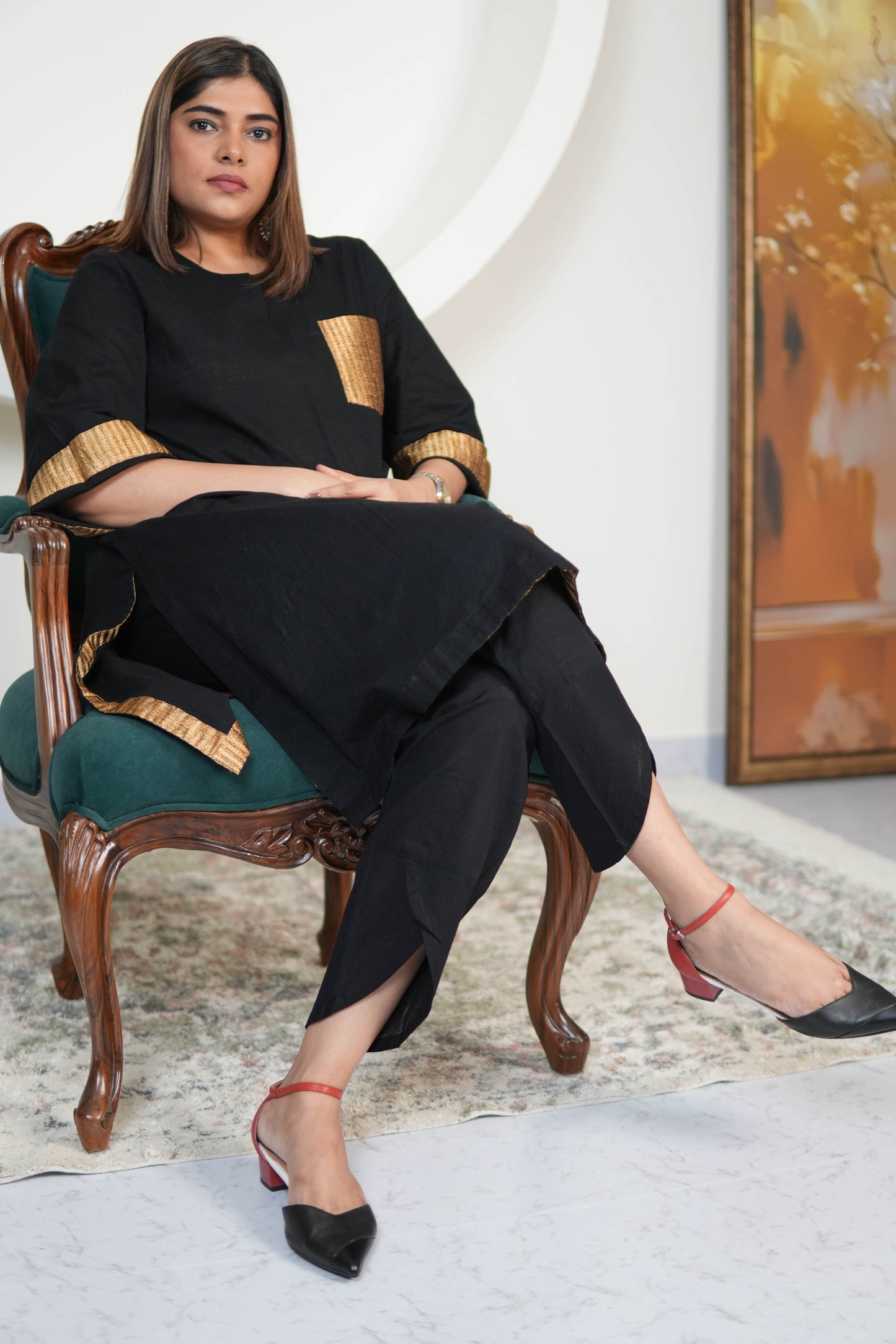RAATKALI SLUB COTTON SHORT KURTA WITH PANTS