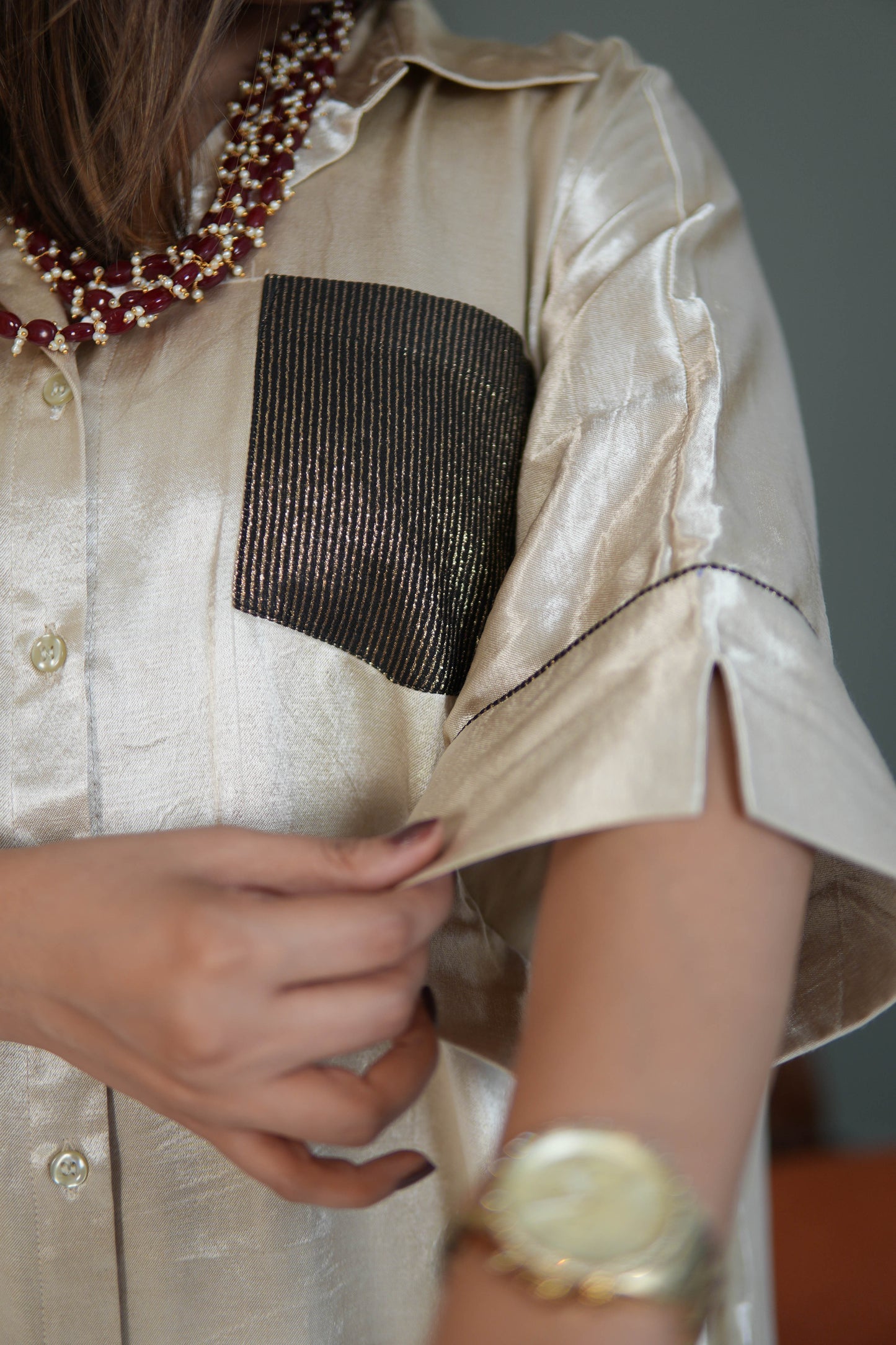 SITARA IVORY MASHRU SHIRT AND PANTS SET