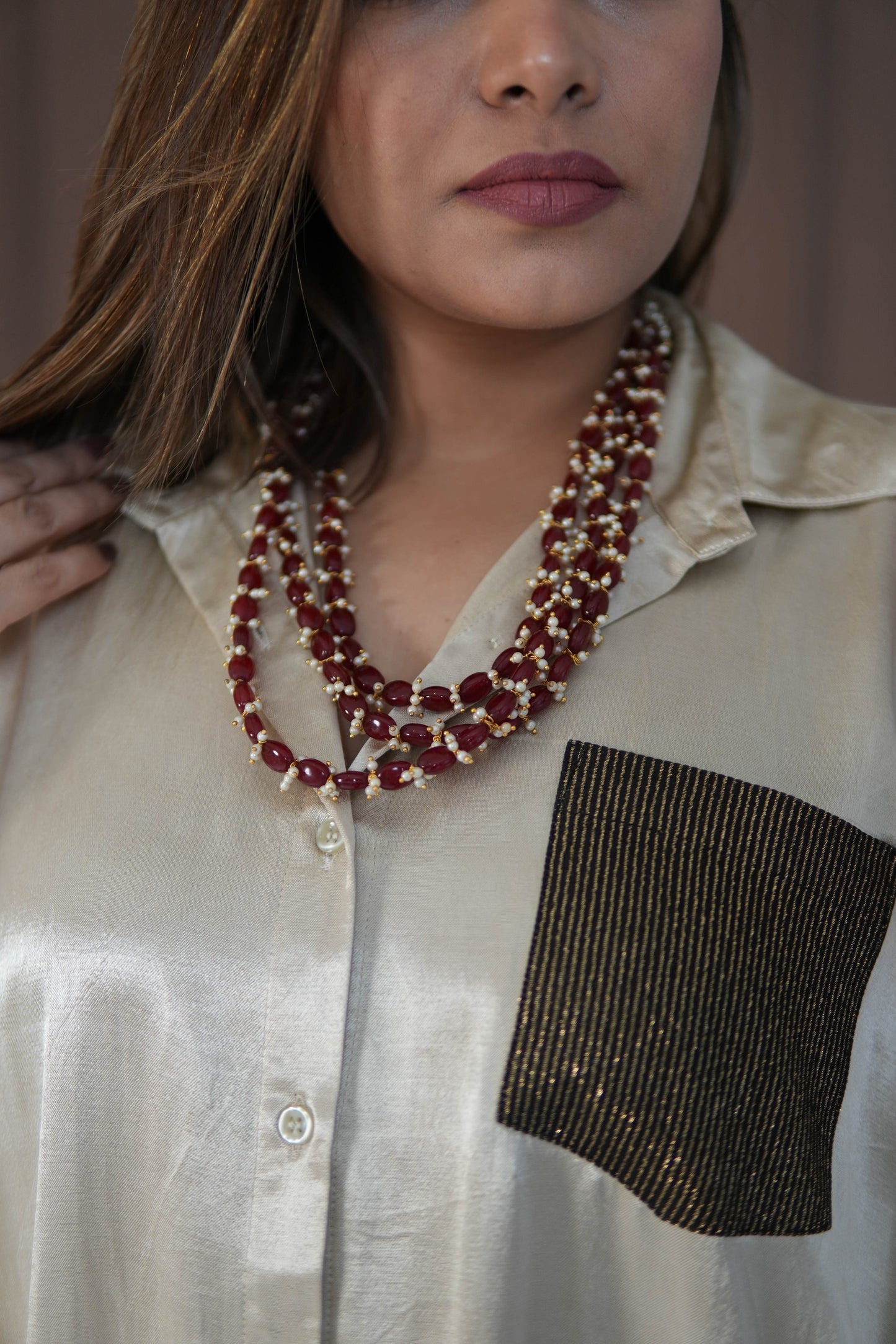 SITARA IVORY MASHRU SHIRT AND PANTS SET