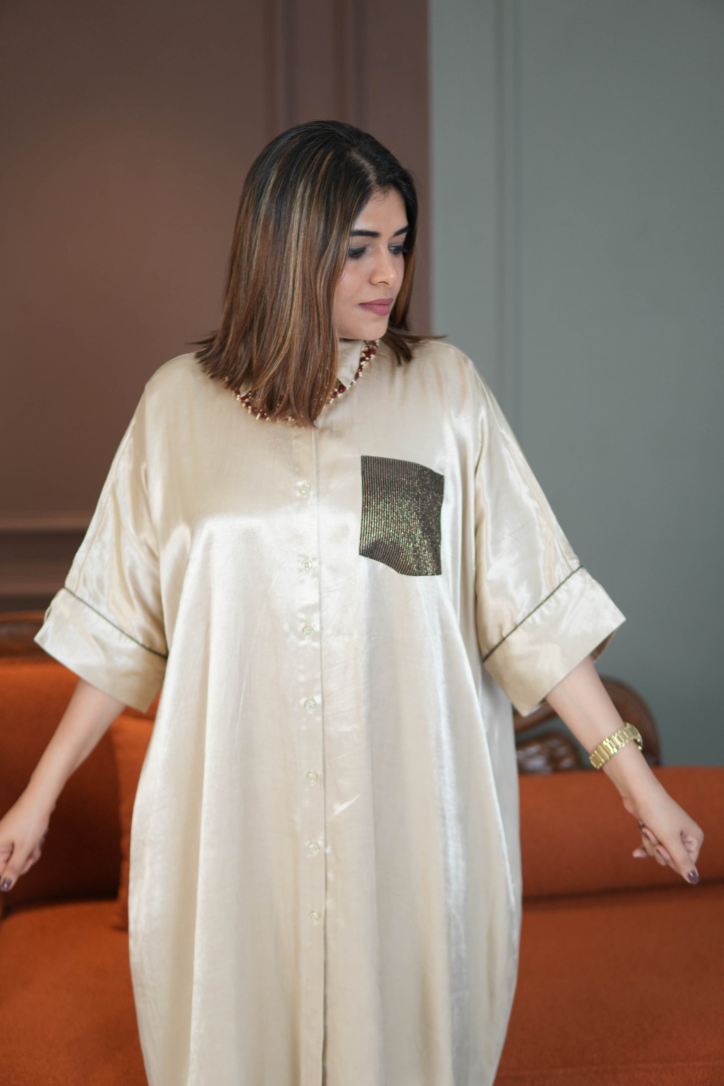 SITARA IVORY MASHRU SHIRT AND PANTS SET