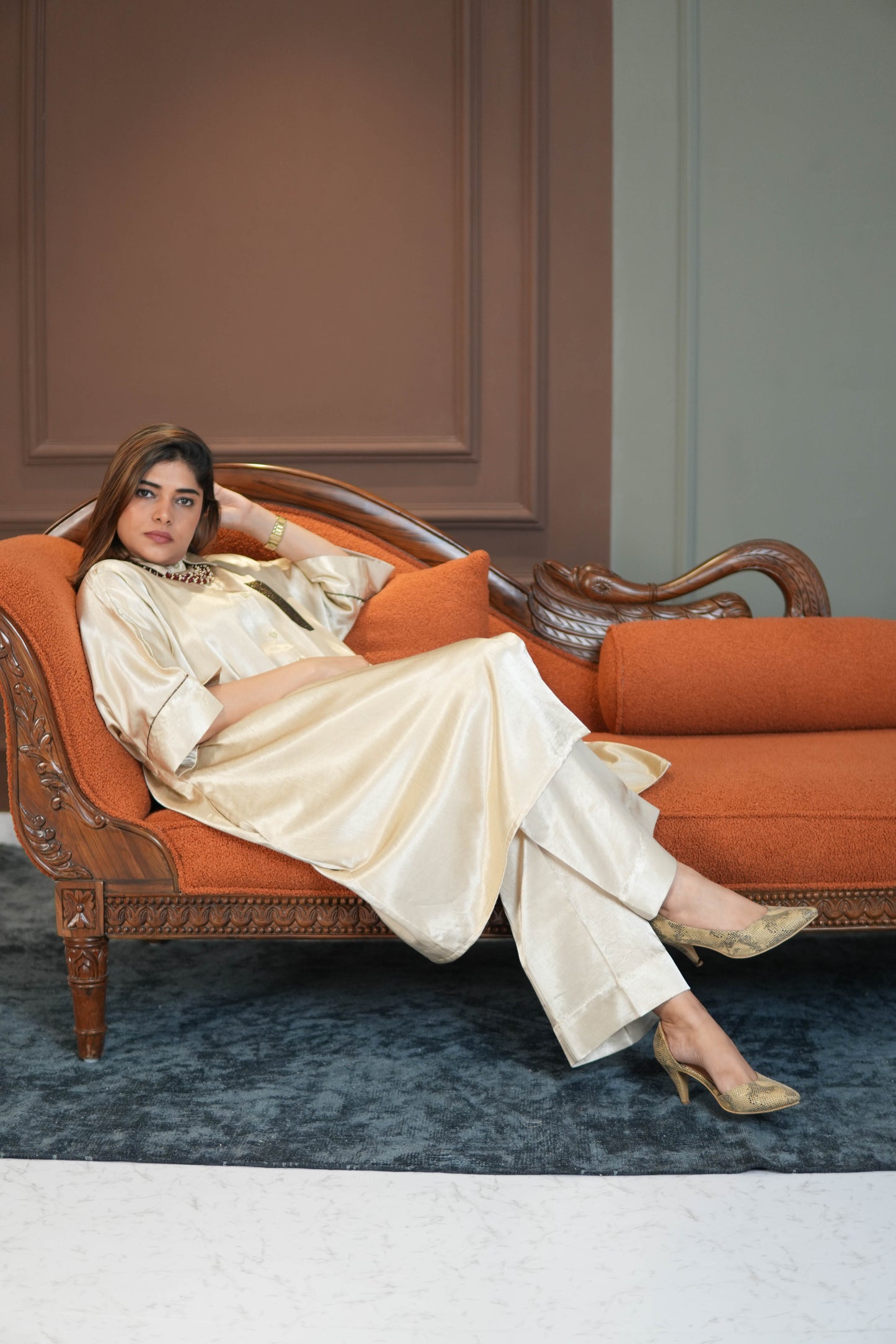 SITARA IVORY MASHRU SHIRT AND PANTS SET