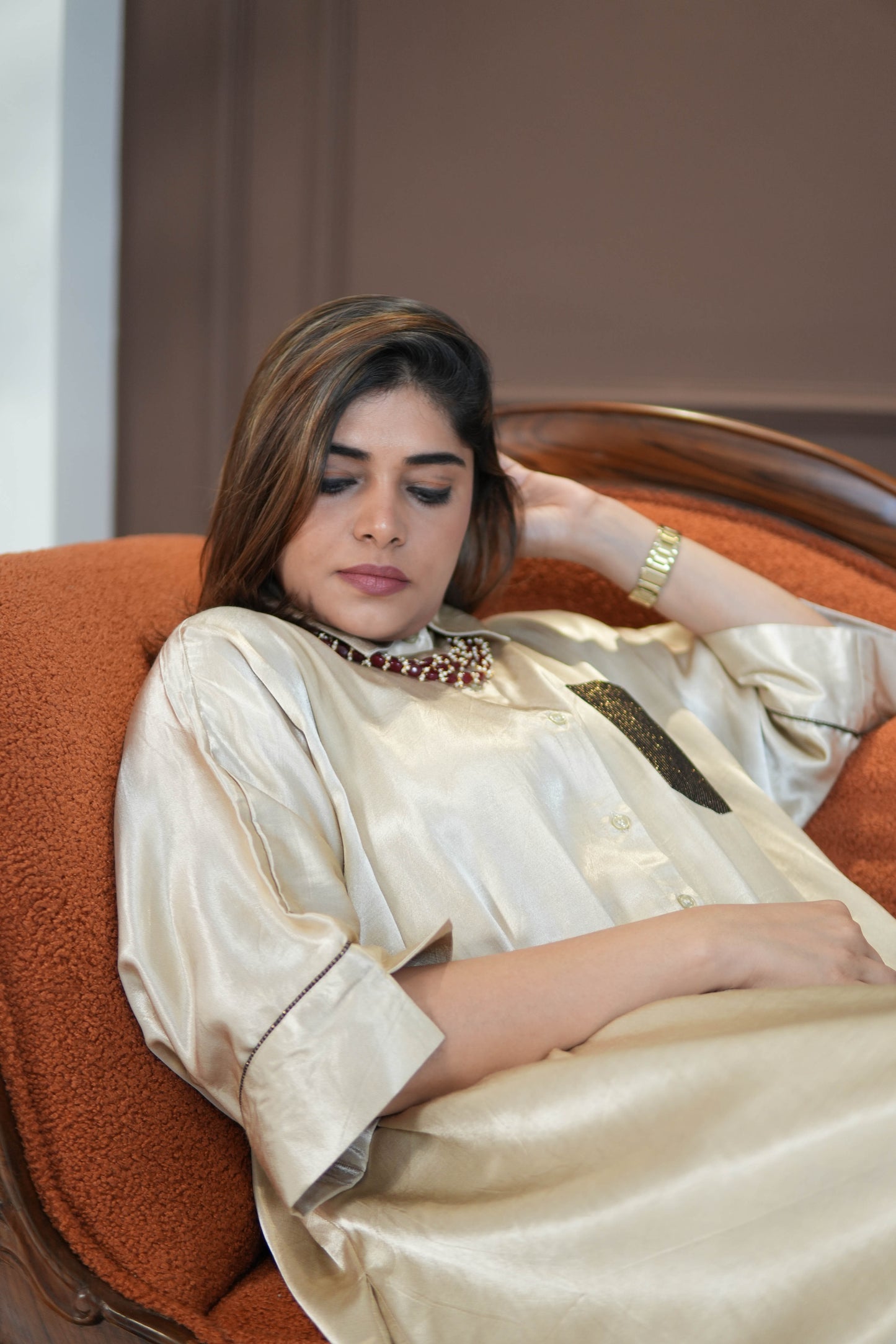 SITARA IVORY MASHRU SHIRT AND PANTS SET