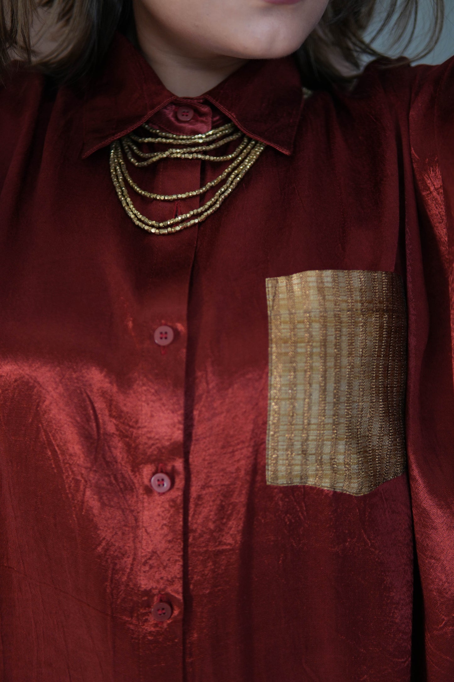 SUURKH RED MASHRU SHIRT AND PANTS SET