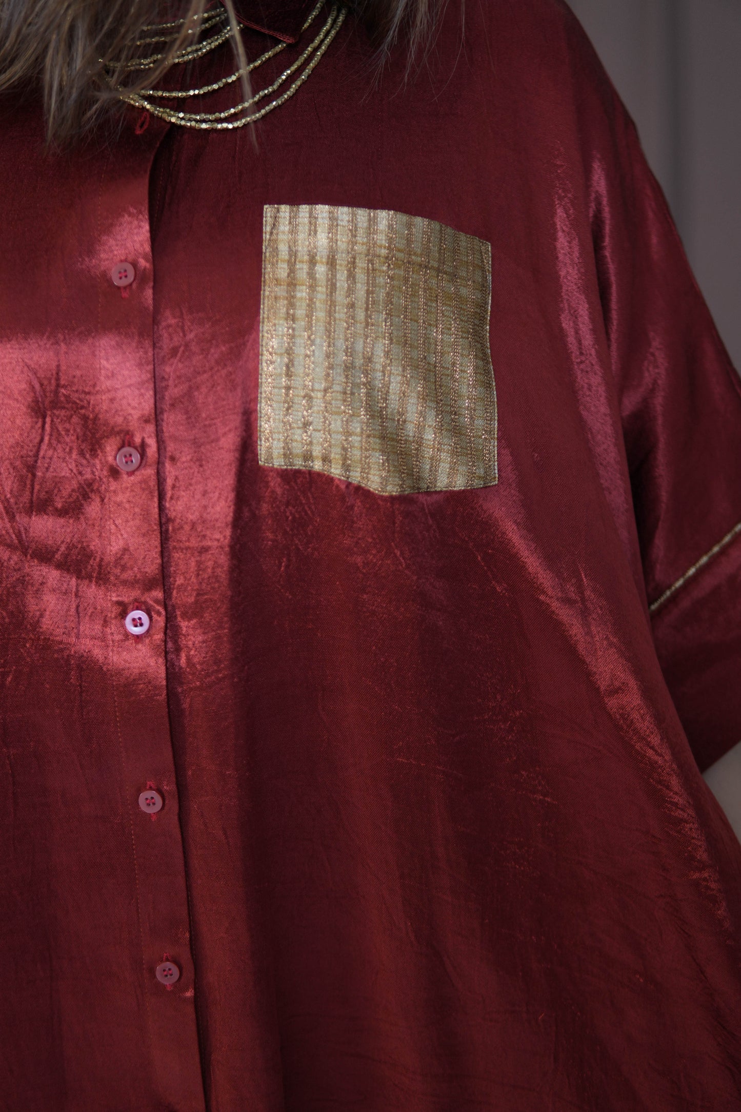 SUURKH RED MASHRU SHIRT AND PANTS SET