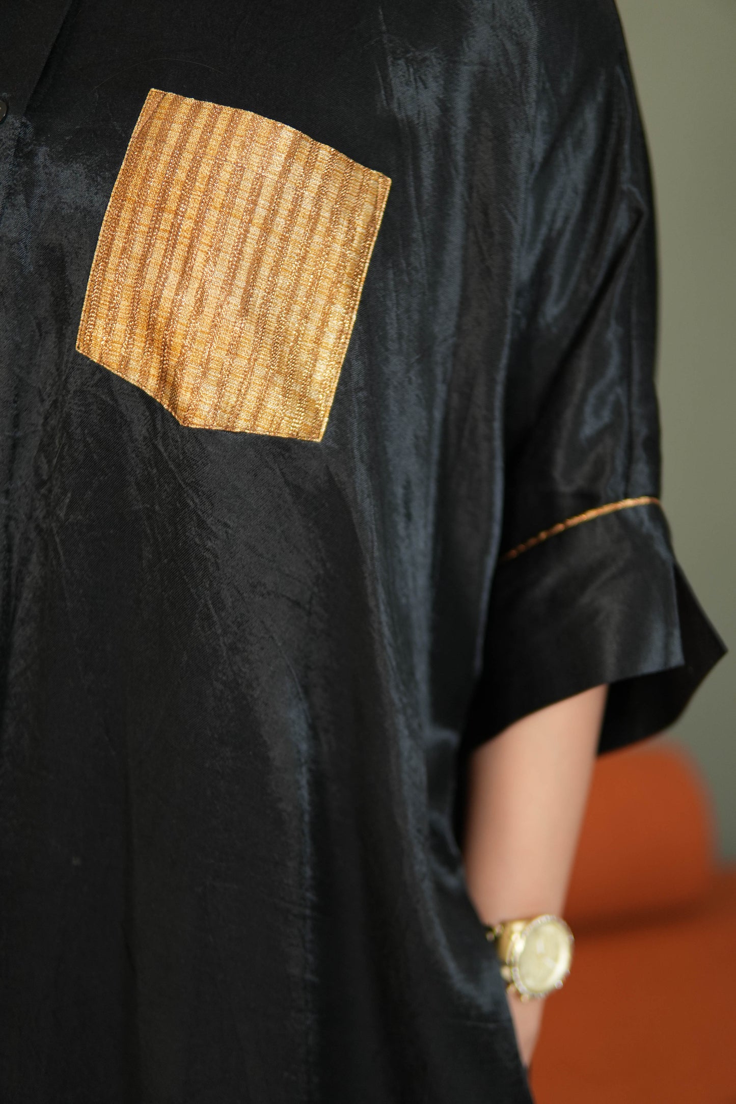 SAANJH BLACK MASHRU SHIRT AND PANTS SET