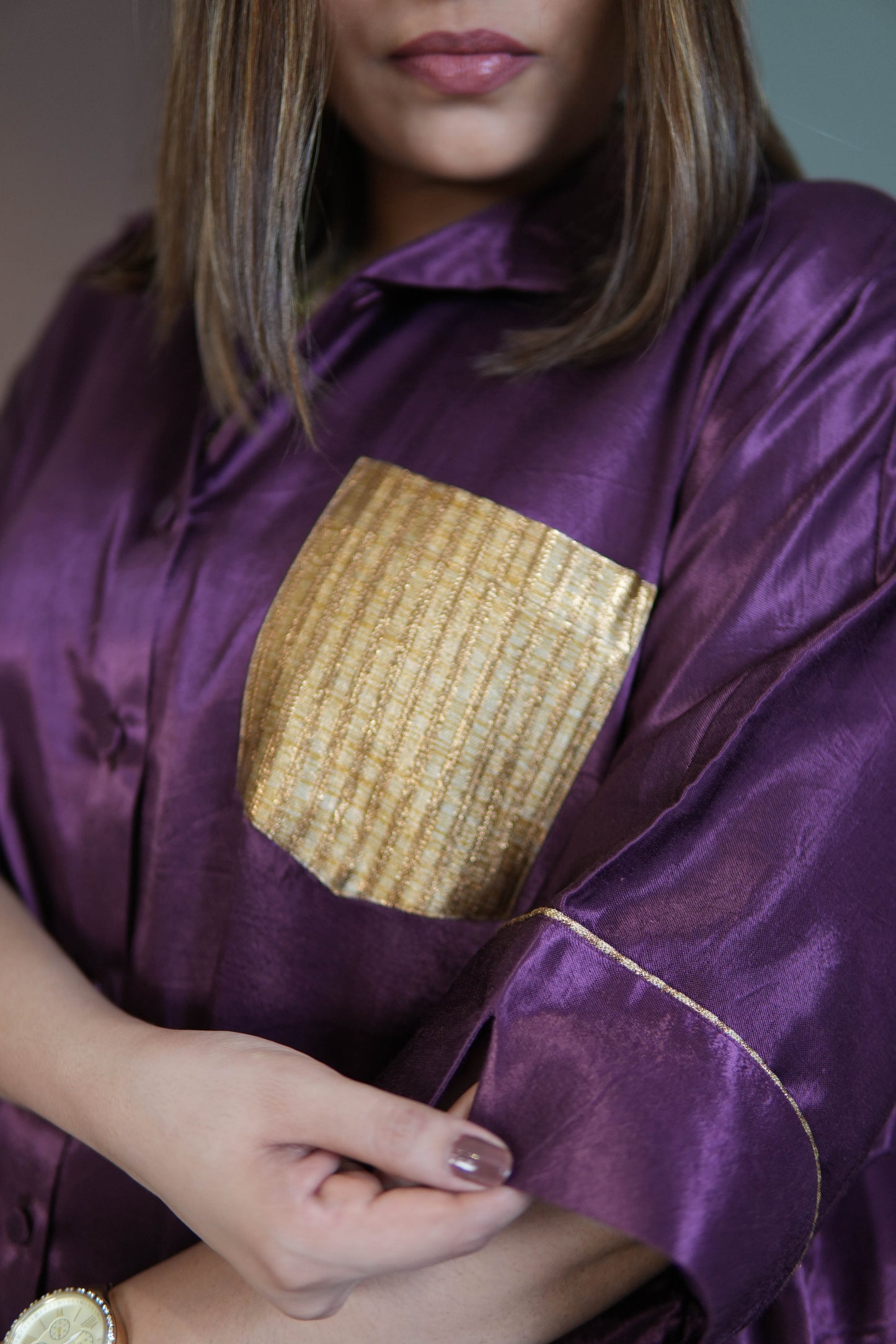 SHAFAQ PURPLE MASHRU SHIRT AND PANTS SET