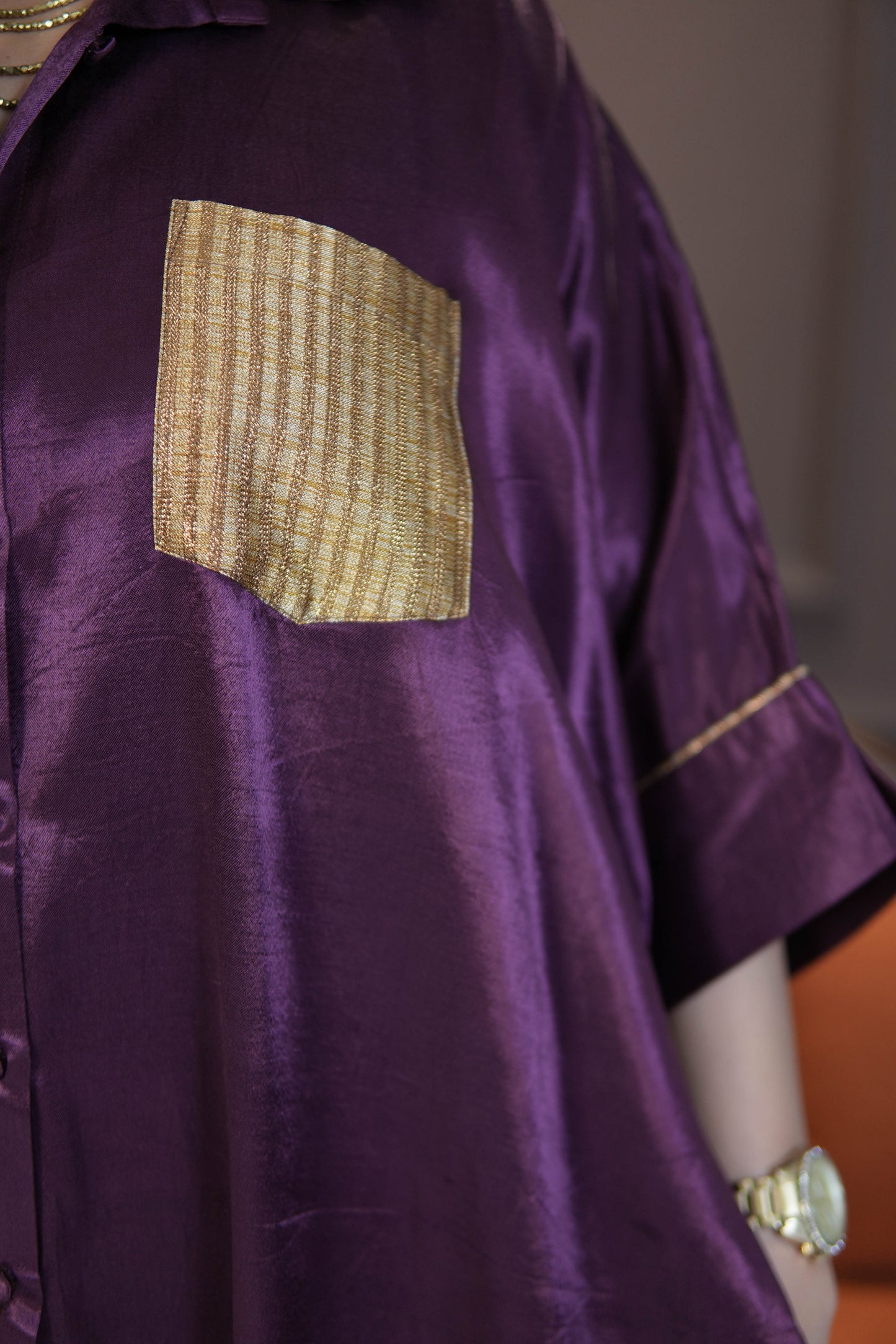 SHAFAQ PURPLE MASHRU SHIRT AND PANTS SET