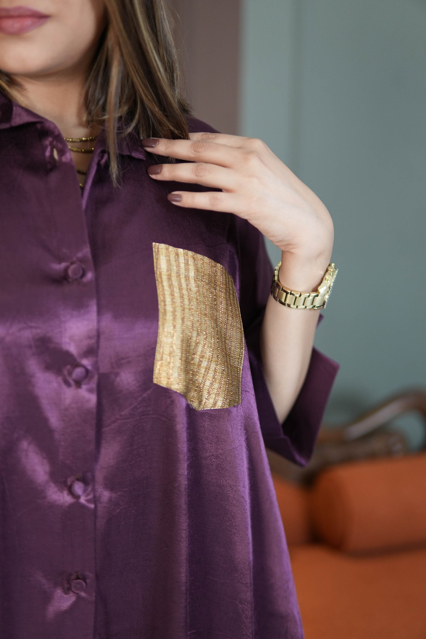 SHAFAQ PURPLE MASHRU SHIRT AND PANTS SET