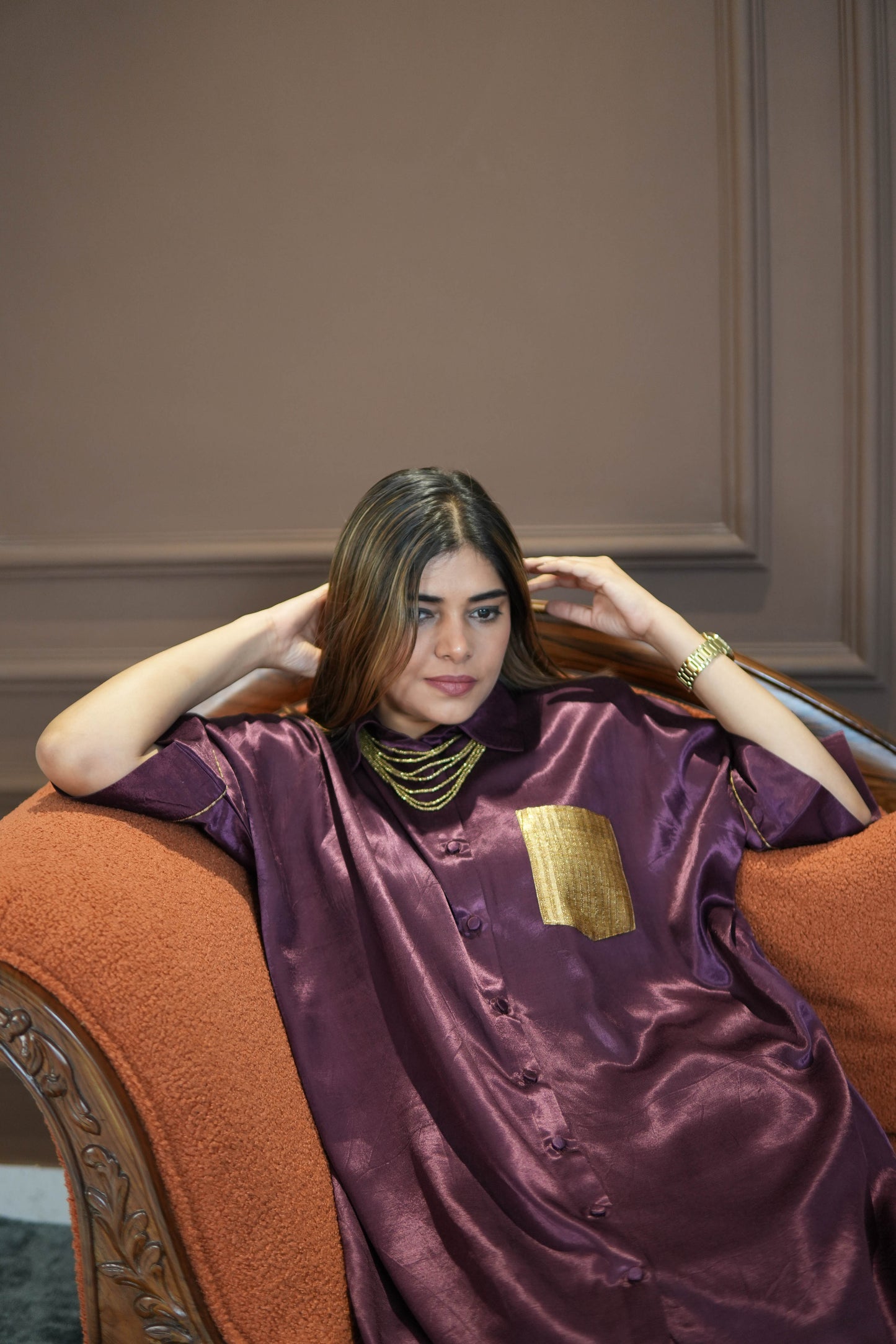 SHAFAQ PURPLE MASHRU SHIRT AND PANTS SET