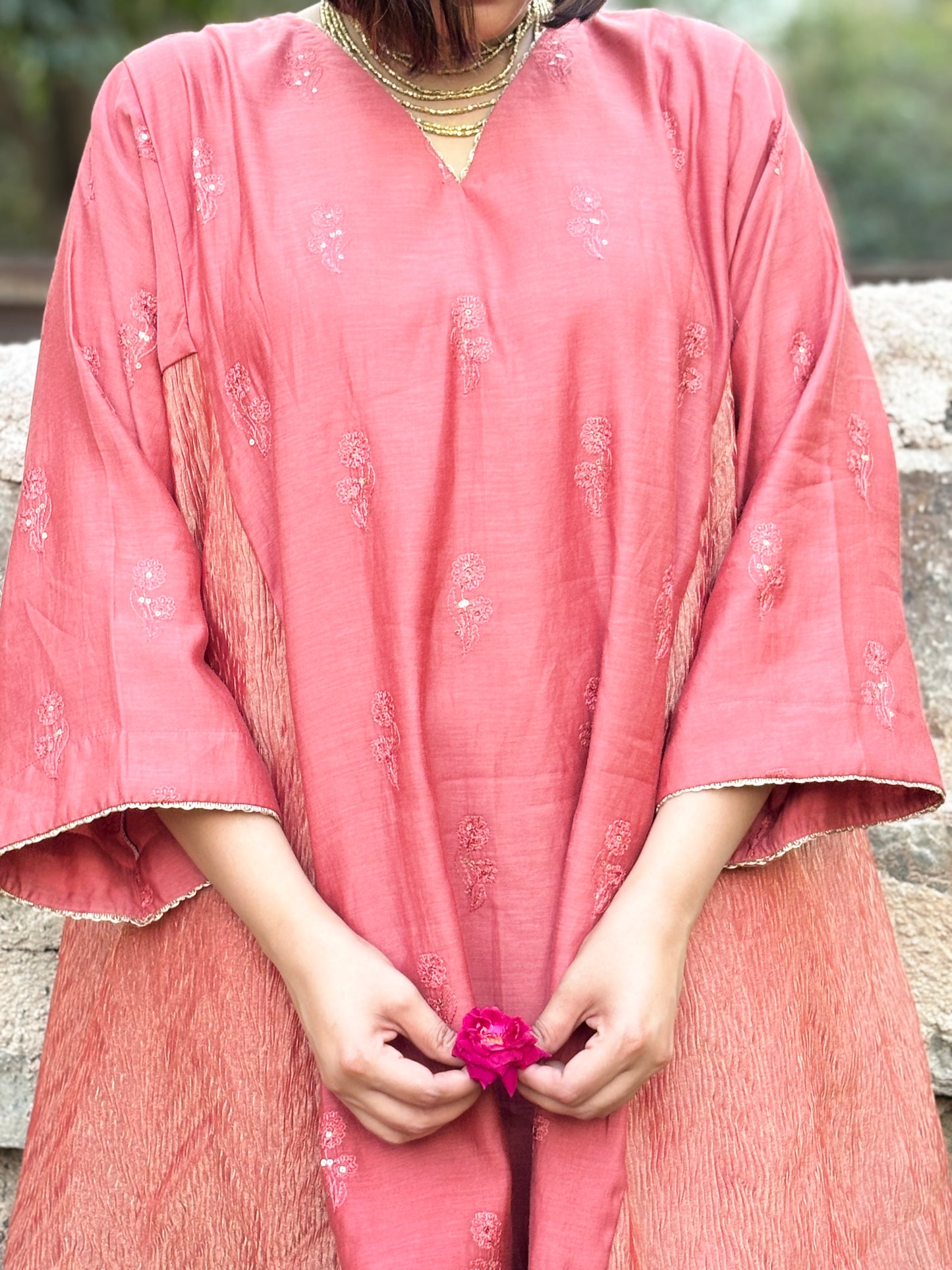 PANKHURI MUL COTTON TUNIC AND CRUSHED TISSUE PANTS